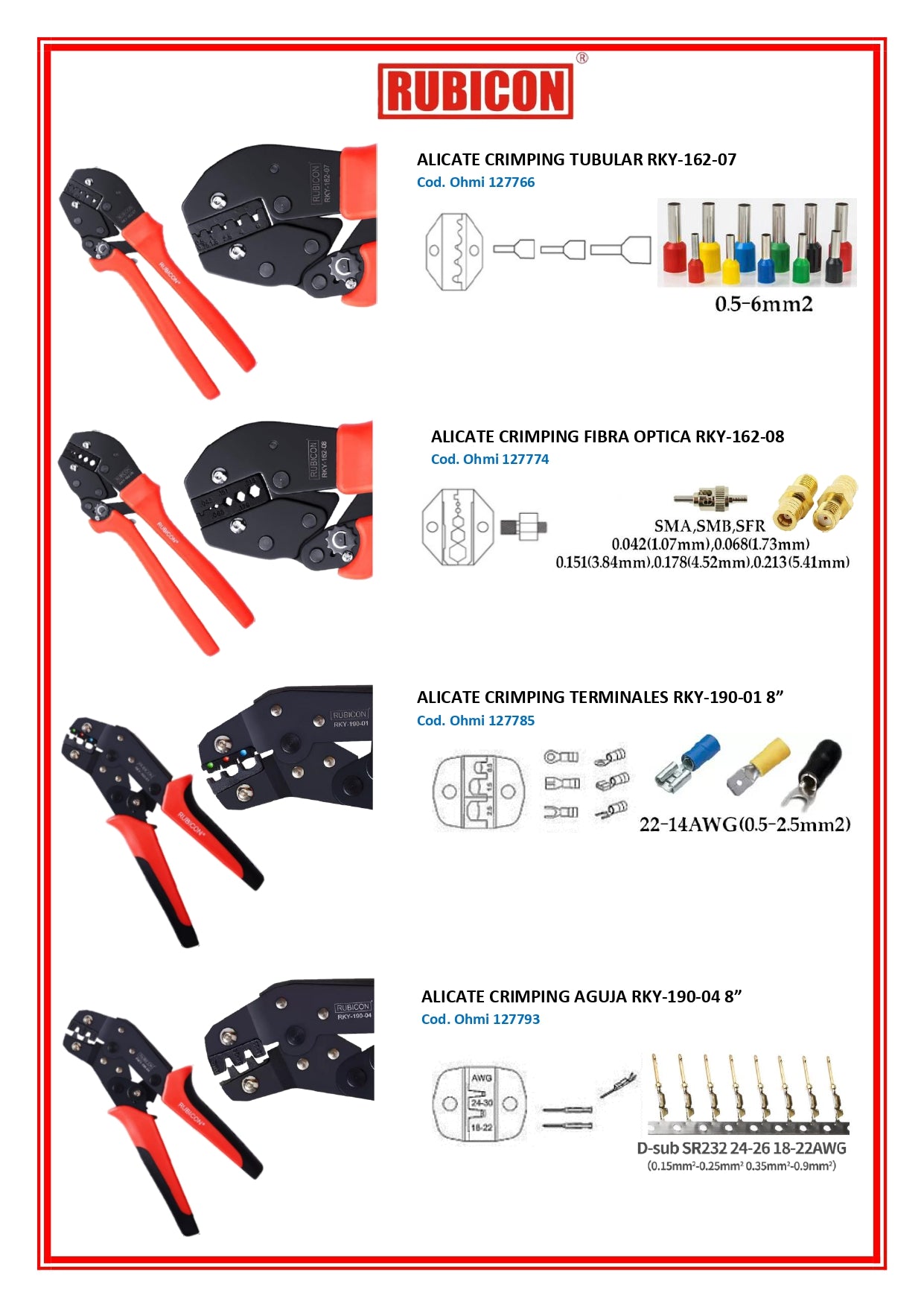 ALICATE CRIMPING TERMINALES 10" RKY-162-05 RUBICON (pza) - 135634
