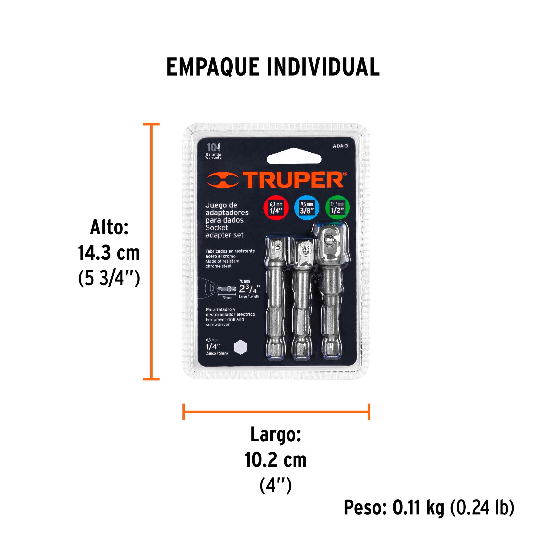 Juego de 3 adaptadores para dados de 1/4", 3/8" y 1/2" - 10752