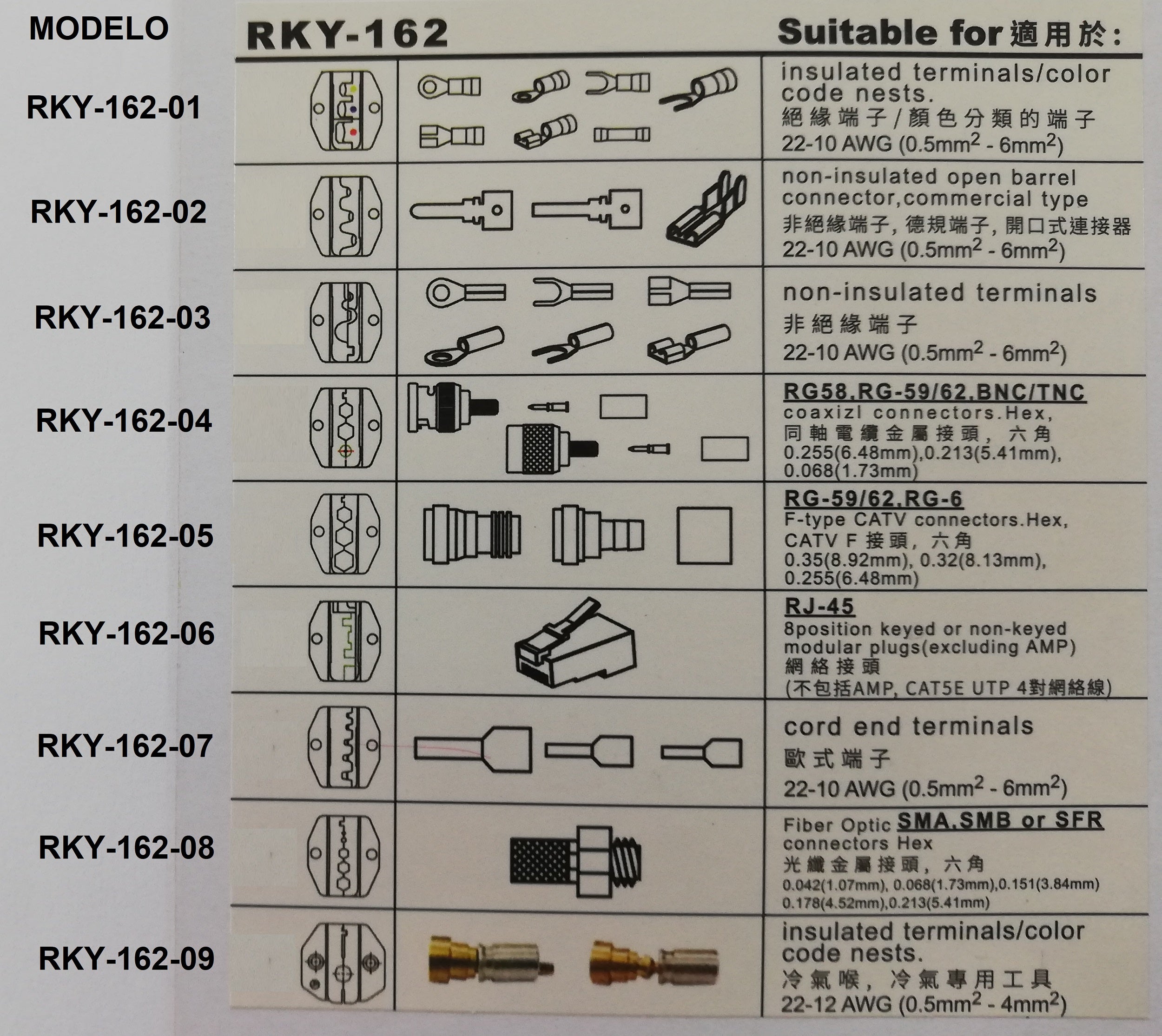 ALICATE CRIMPING TUBULAR 10" 0.5-6MM2 RKY-162-07 RUBICON (pza) - 127766