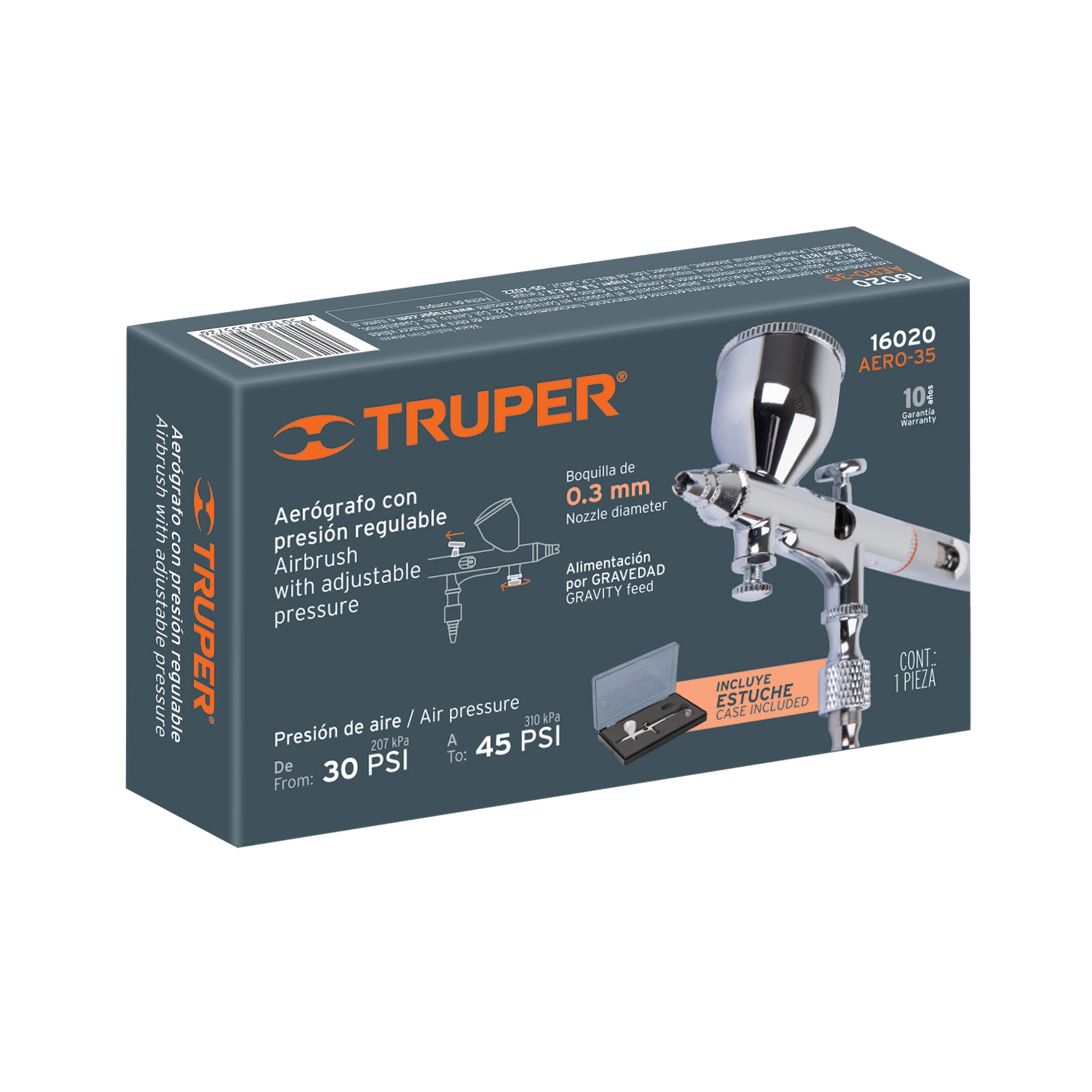 Pistola aerográfica de gravedad con vaso fijo, Truper - 16020