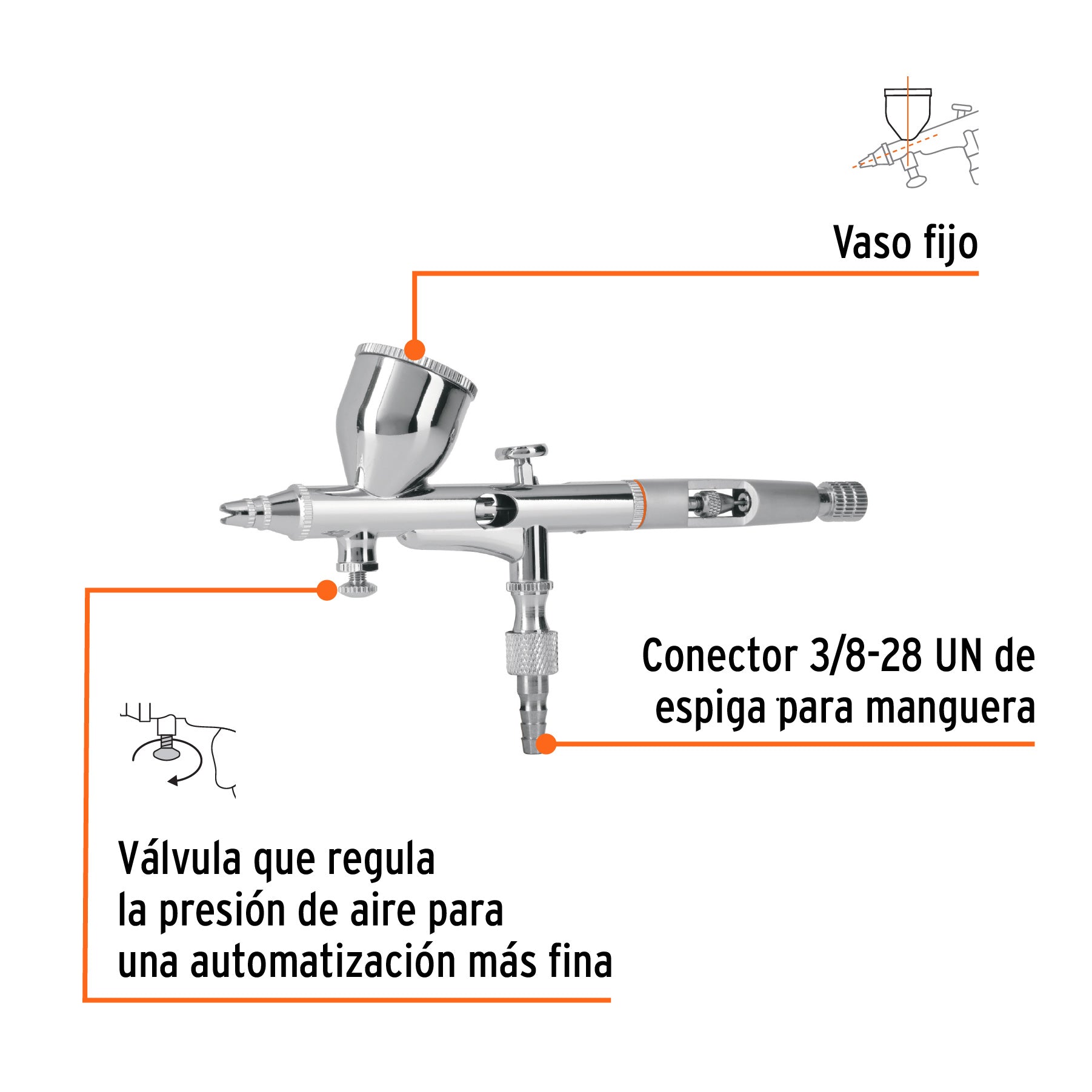 Pistola aerográfica de gravedad con vaso fijo, Truper - 16020