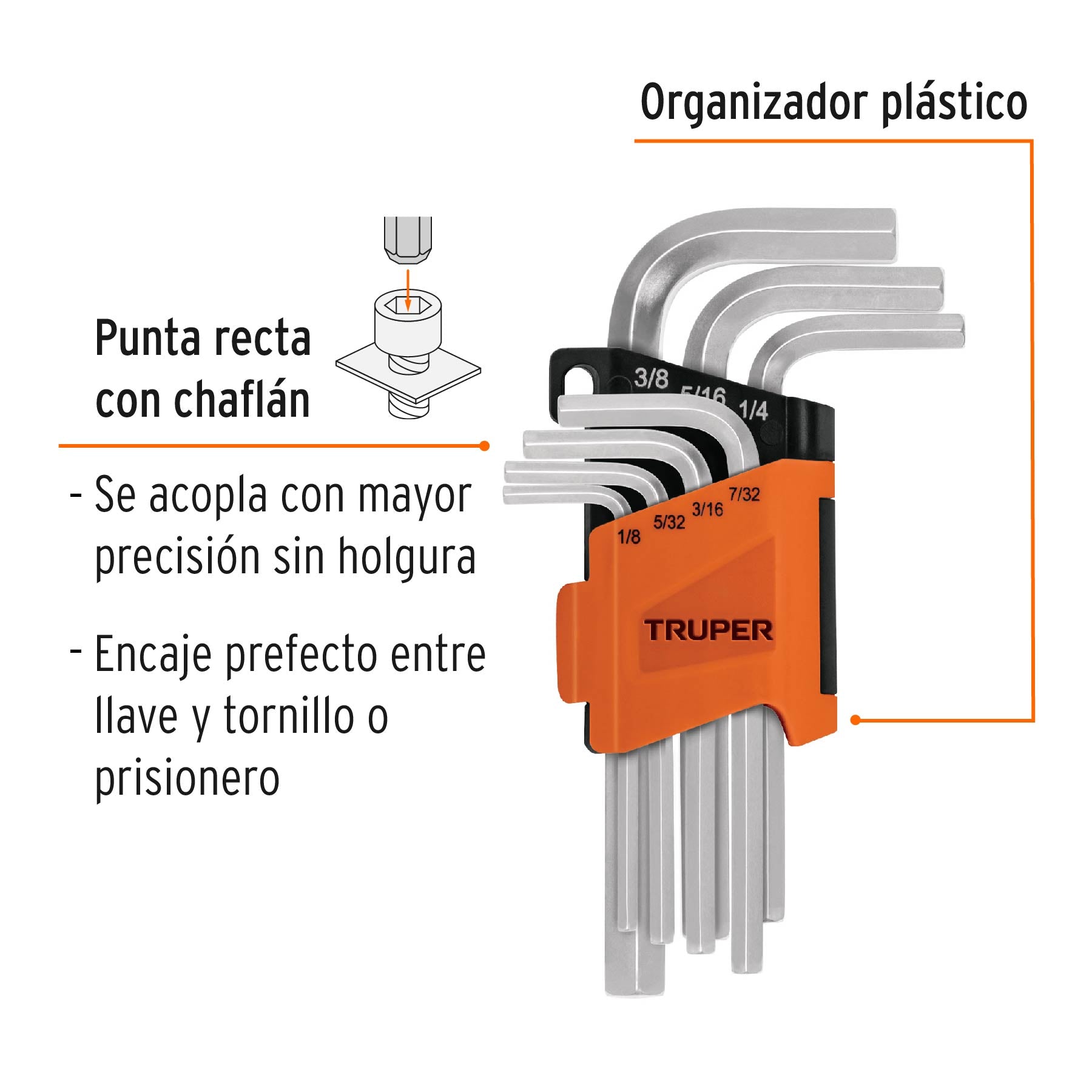 Juego 7 llaves allen std punta hexagonal con organizador Truper - 15533
