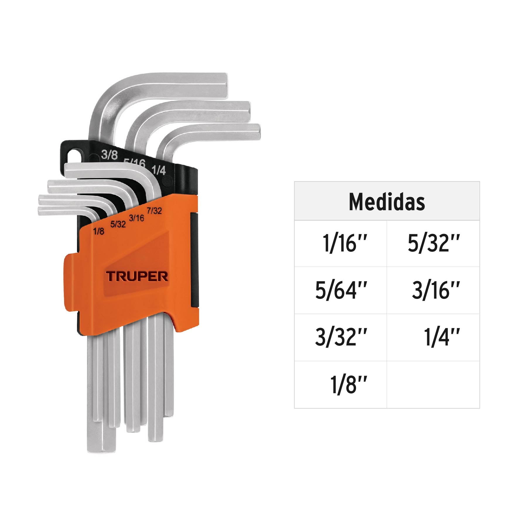Juego 7 llaves allen std punta hexagonal con organizador Truper - 15533
