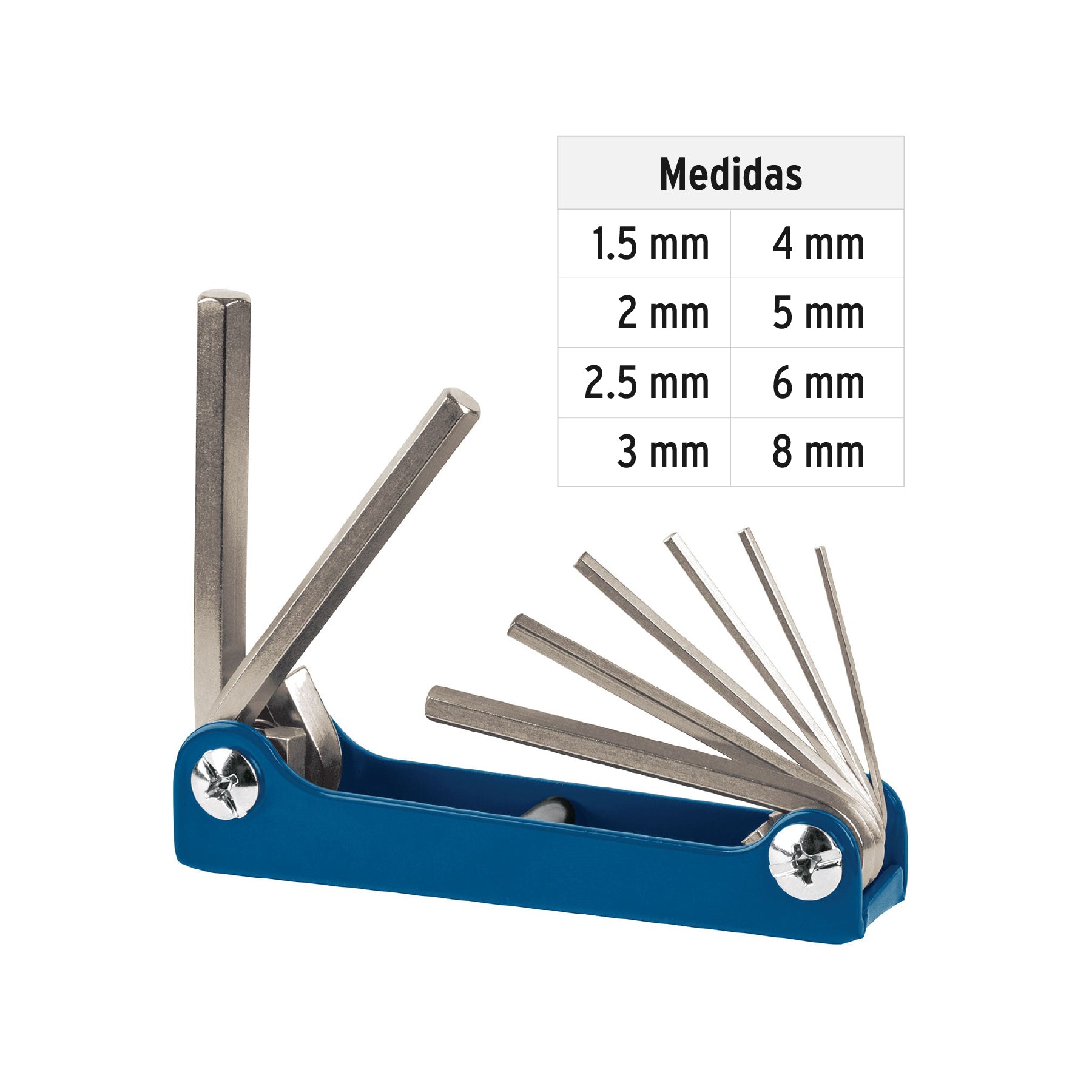 Juego de 8 llaves allen mm tipo navaja, cuerpo de lámina, Truper - 15555