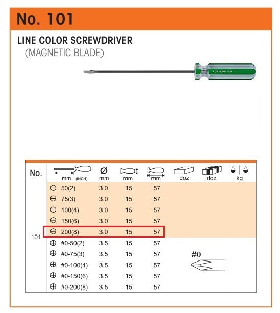 DESARMADOR 8" PLANO (-) 101-8 (1/8") RUBICON (pza) - 24420