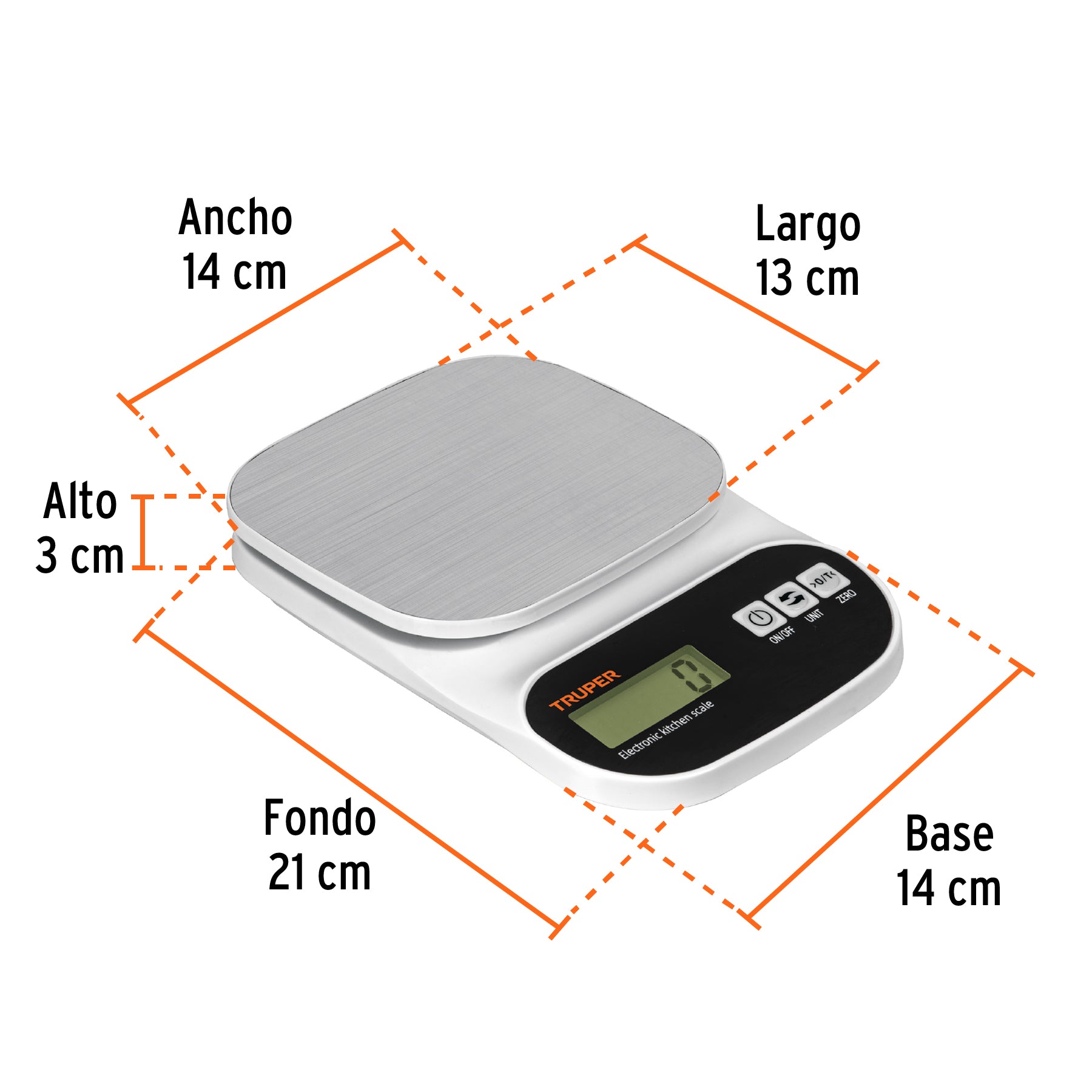 Báscula digital para cocina, plato de acero inox,5kg, Truper 103116