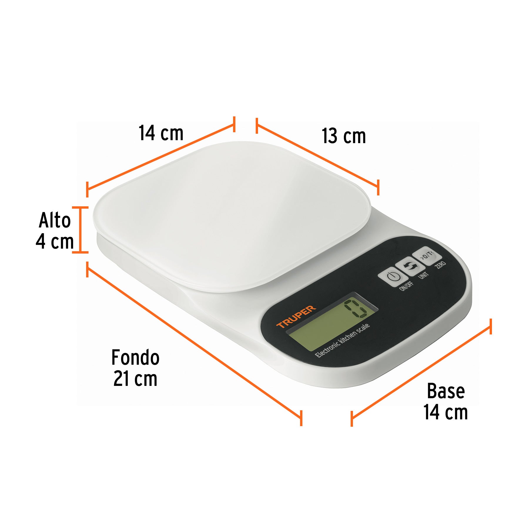 Báscula digital para cocina, plato de vidrio, 5 kg, Truper - 15160