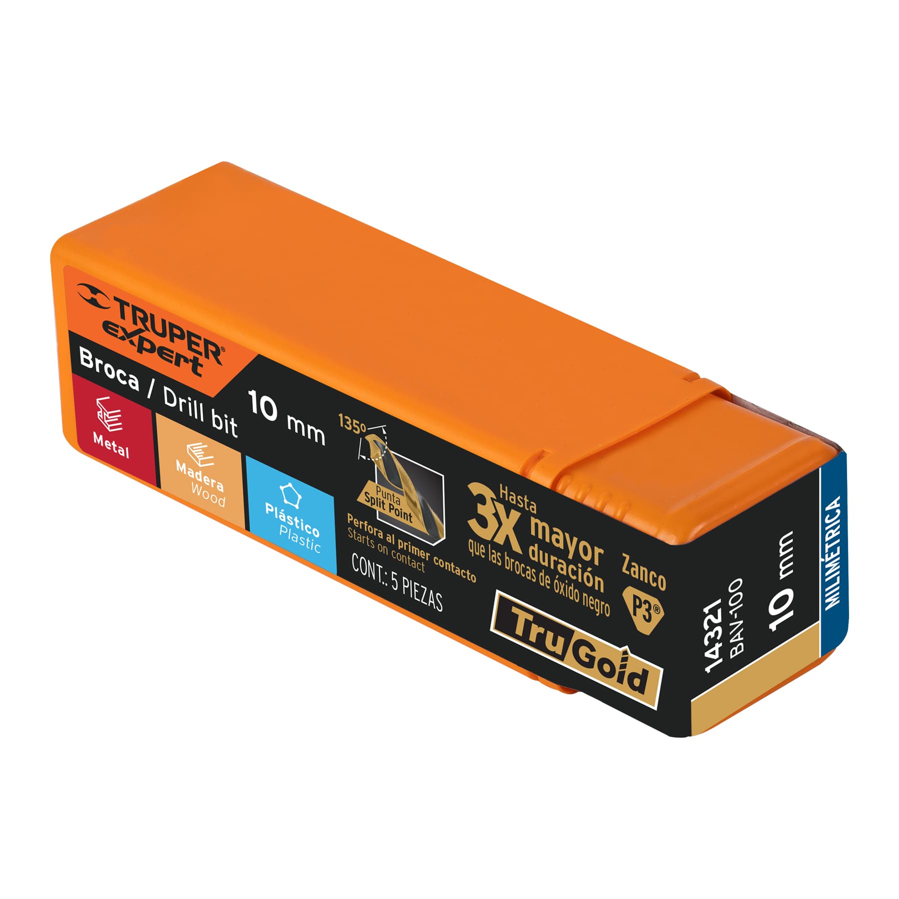 Broca HSS 10.0 mm Trugold para metal, Truper Expert - 14321