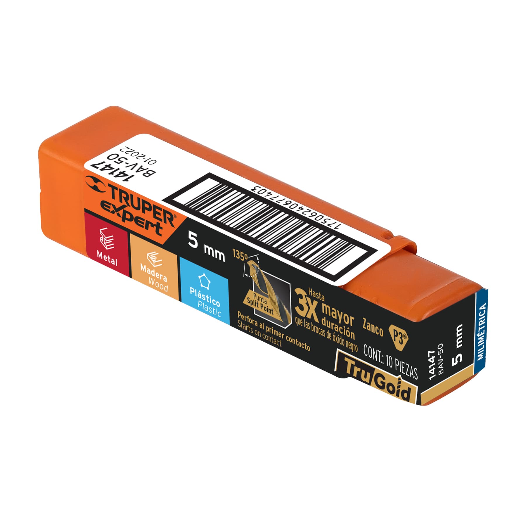 Broca HSS 5.0 mm Trugold para metal, Truper Expert - 14147