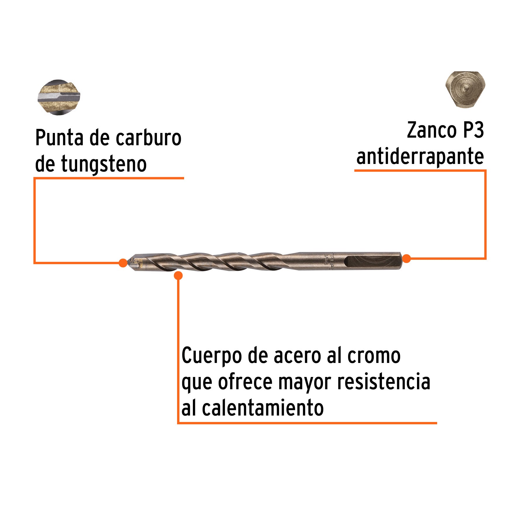 Broca para concreto de 3/8 x 5", Truper - 11221