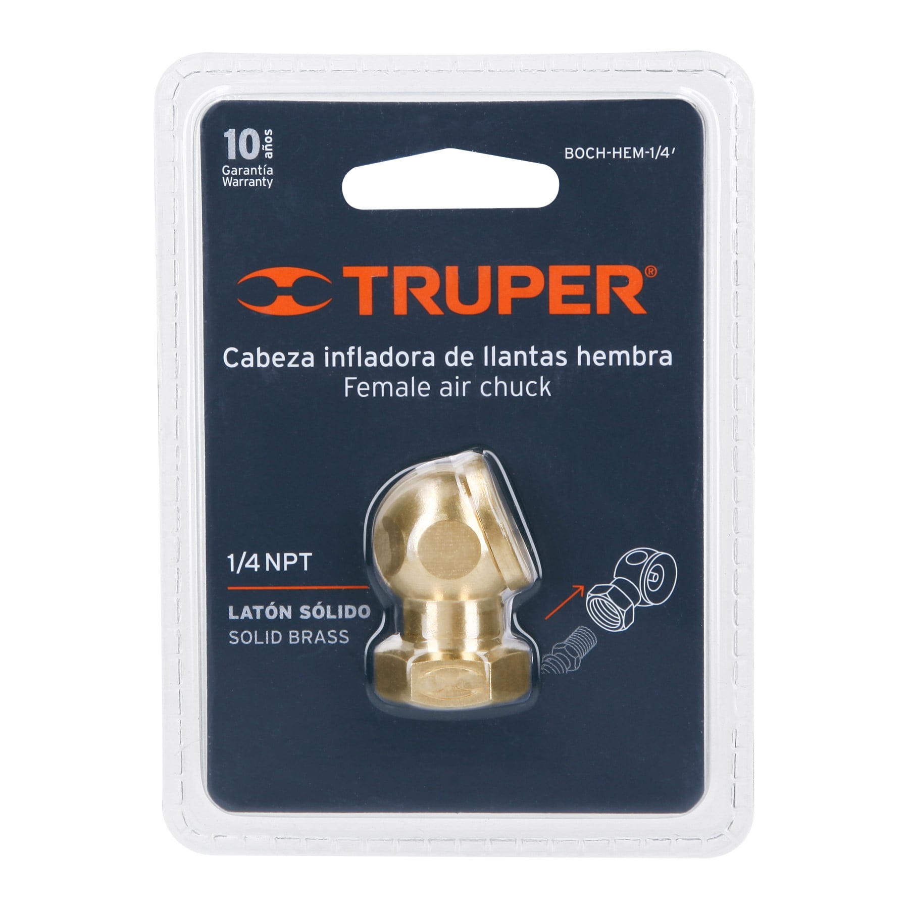Cabeza infladora de llantas, hembra, cuerda 1/4 NPT, Trupe - 19088