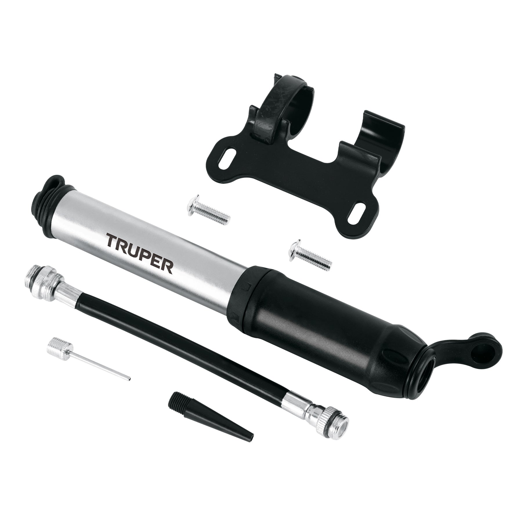 Mini inflador manual de aluminio para bicicleta, 75 PSI, Truper - 11997