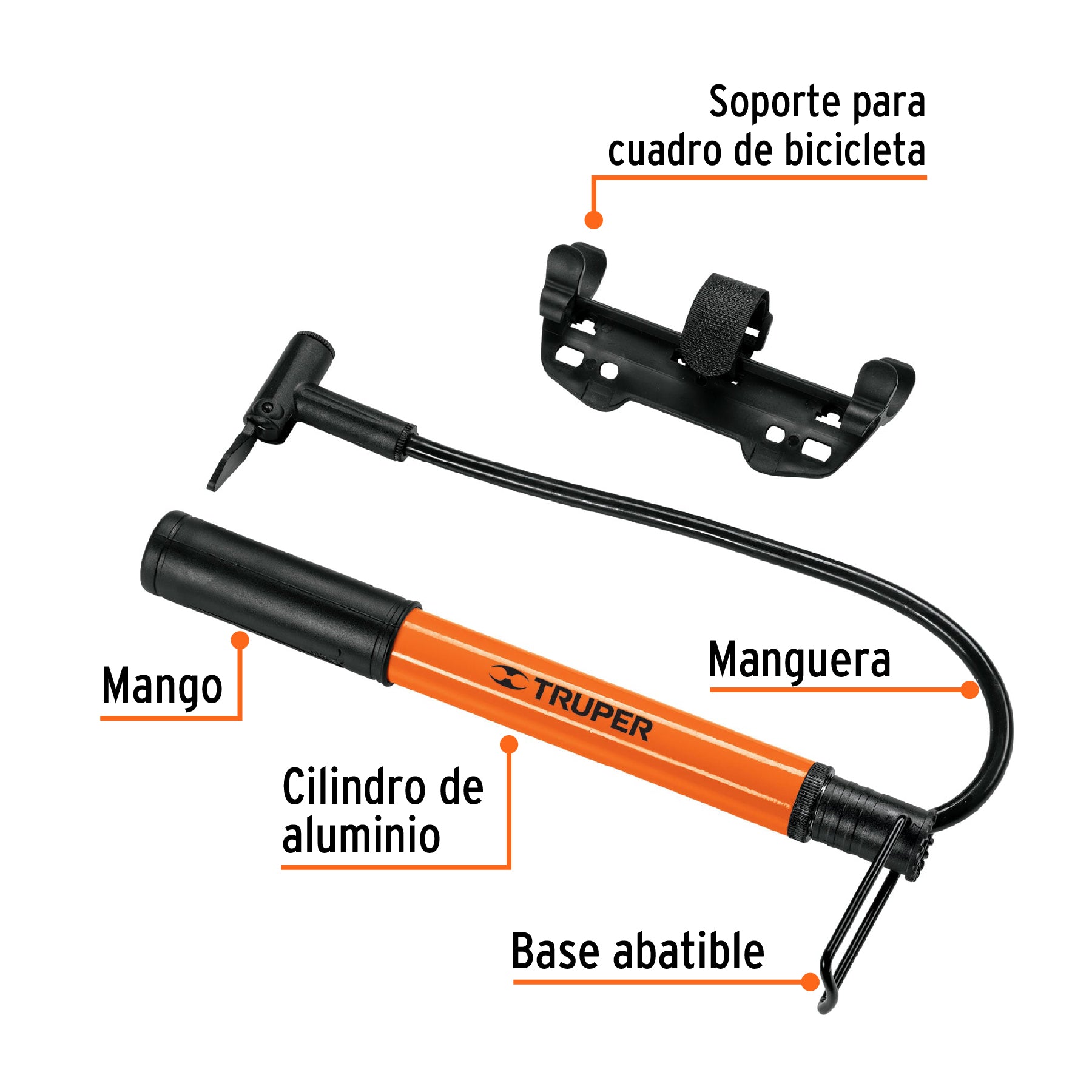 Mini bomba manual para bicicleta, 60 PSI, Truper - 13790