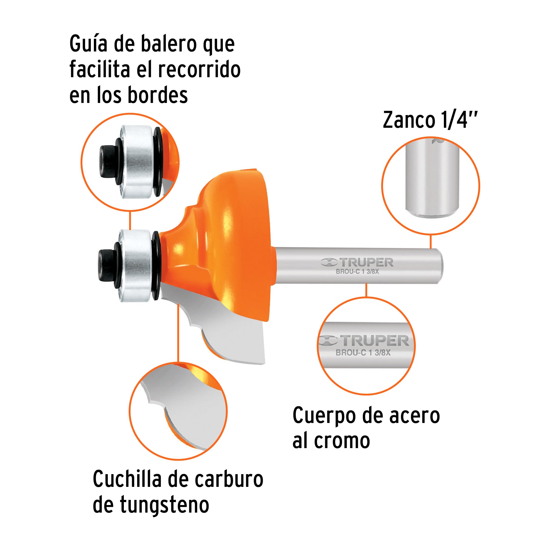 Fresa clásica 1-3/8" con rodaje, Truper - 11482