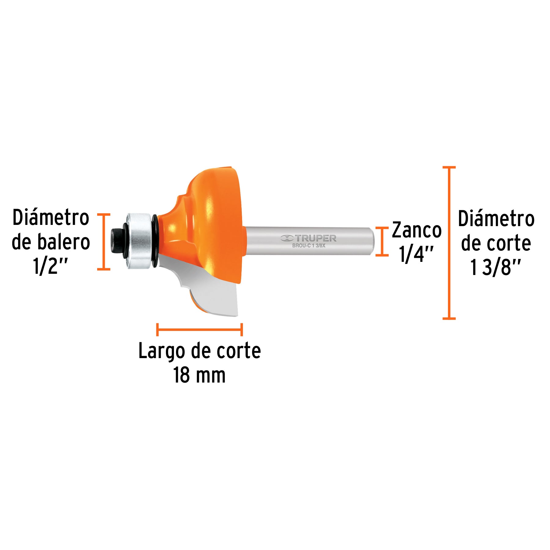 Fresa clásica 1-3/8" con rodaje, Truper - 11482