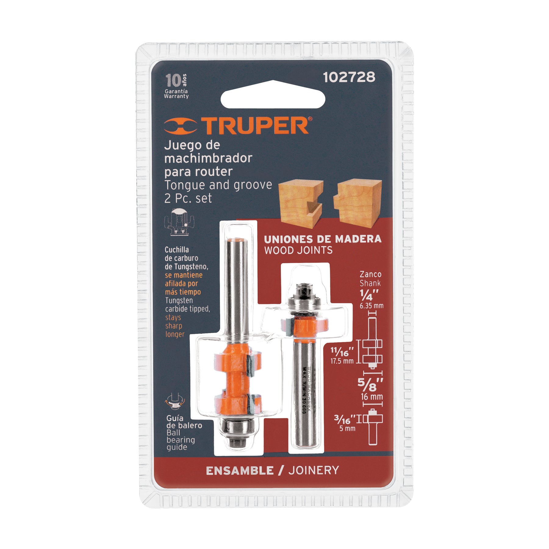 Juego de machimbrador, 5/8', con balero - 102728