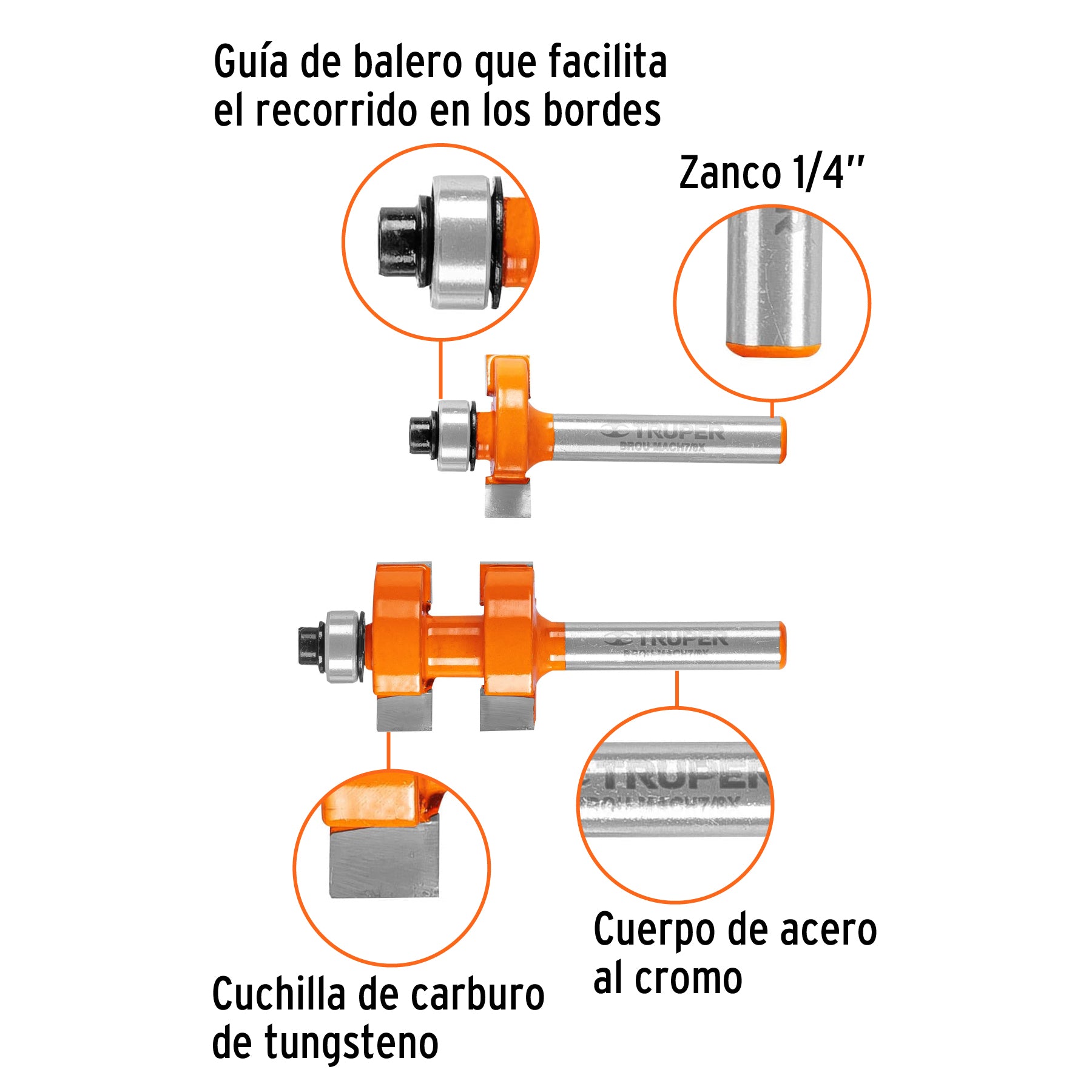 Juego de machimbrador 7/8" con rodaje, Truper - 10672