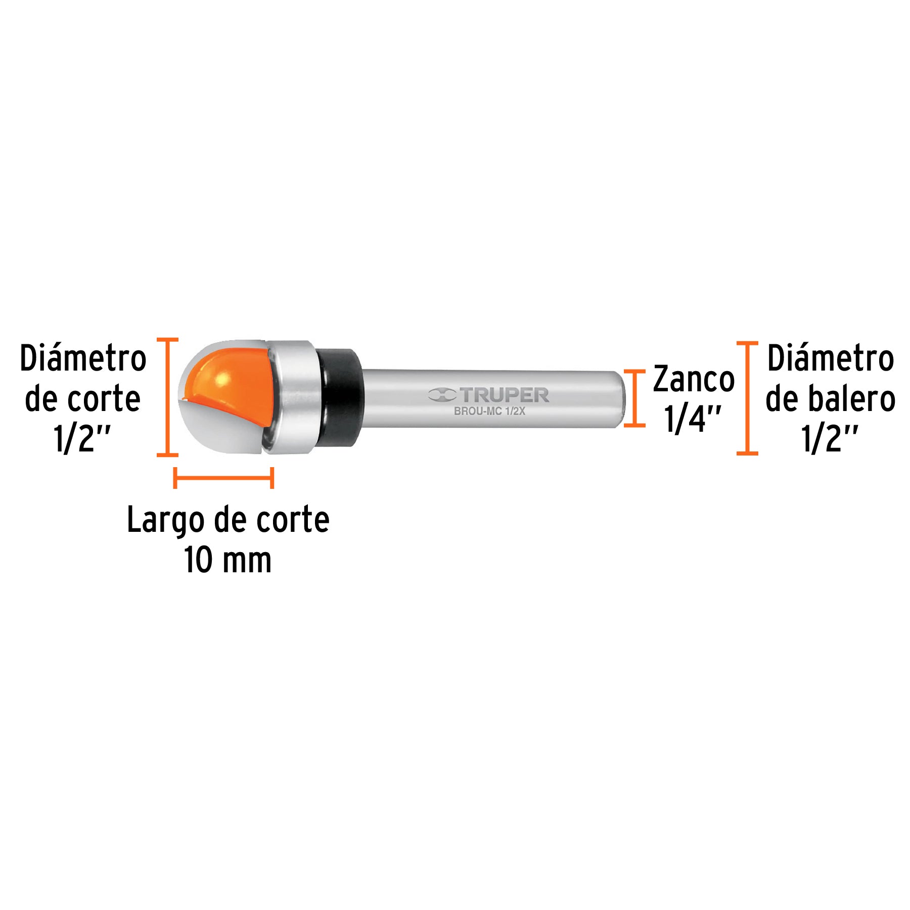 Fresa media caña, 1/2" con rodaje, Truper - 11464