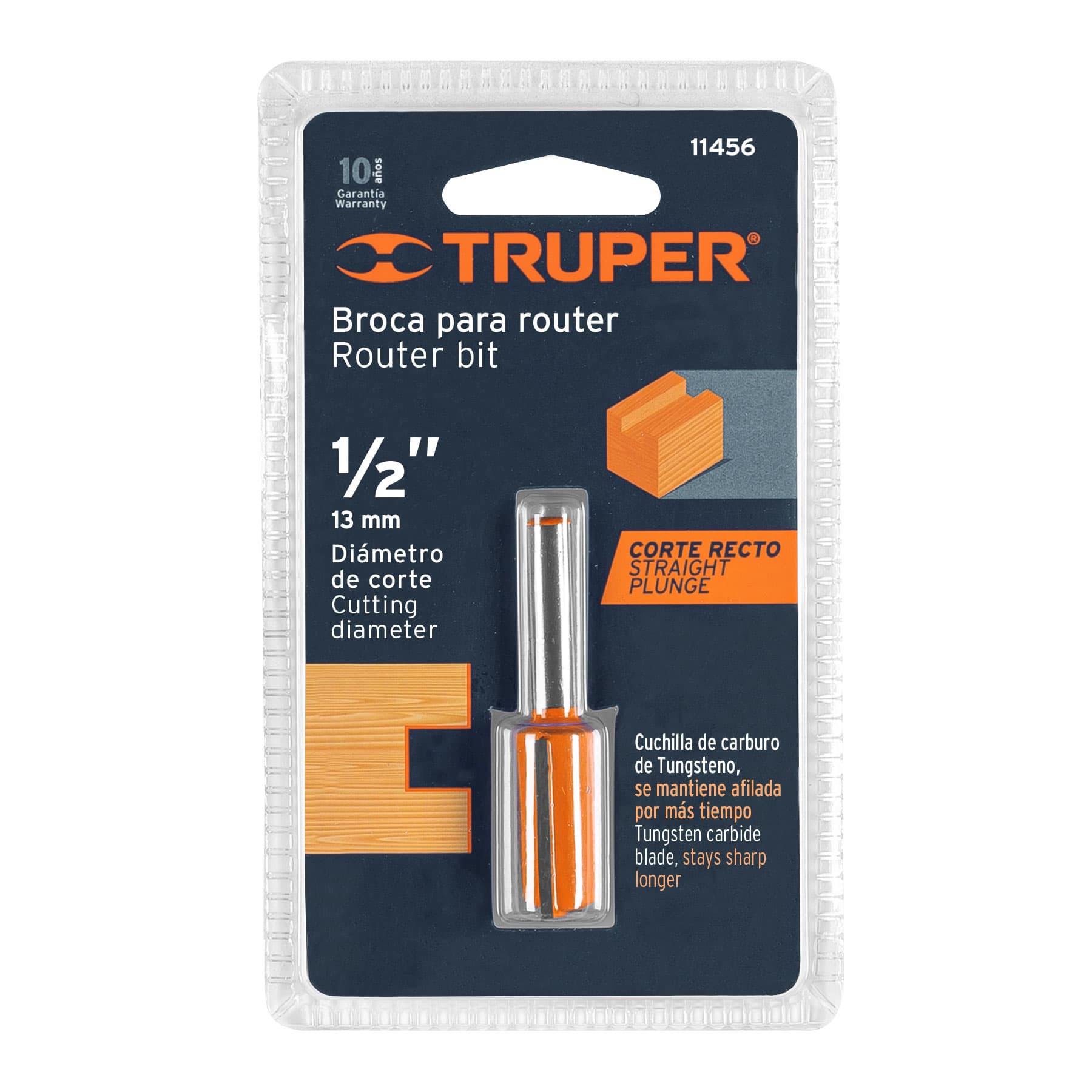 Fresa recta 2 filos, 1/2", Truper - 11456