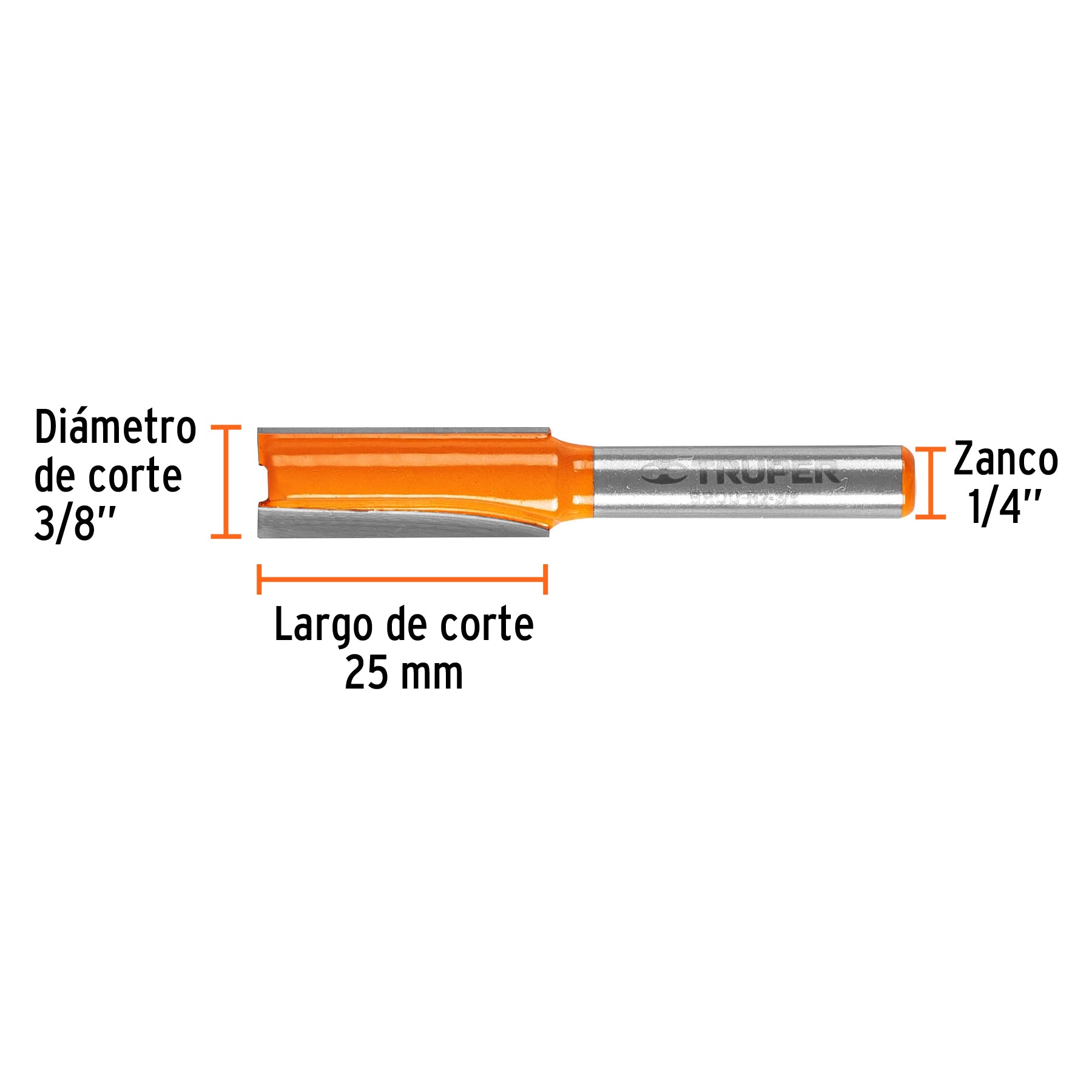 Fresa recta 2 filos, 3/8", Truper - 11455