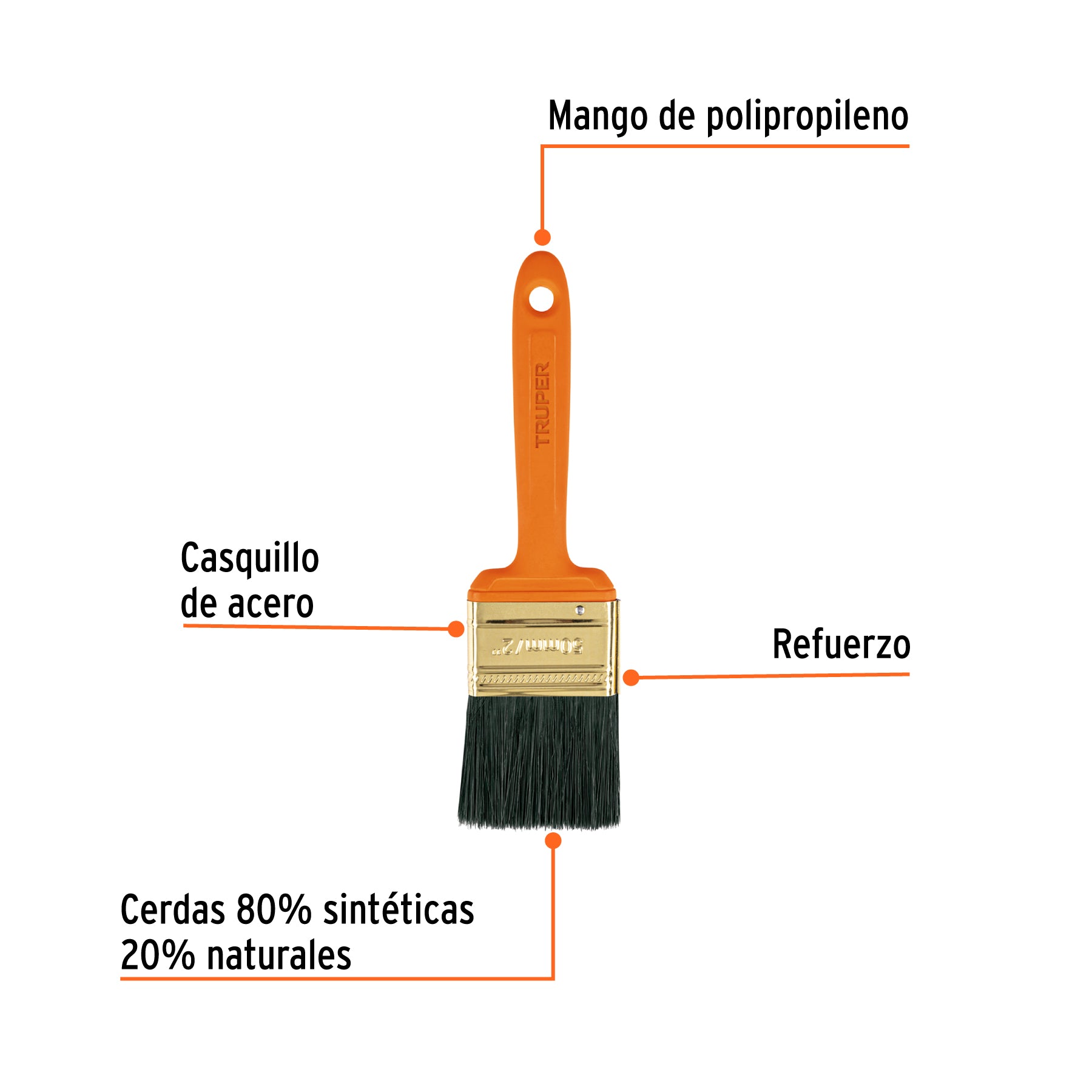 Brocha profesional de 2" con mango de plástico, Truper - 14483