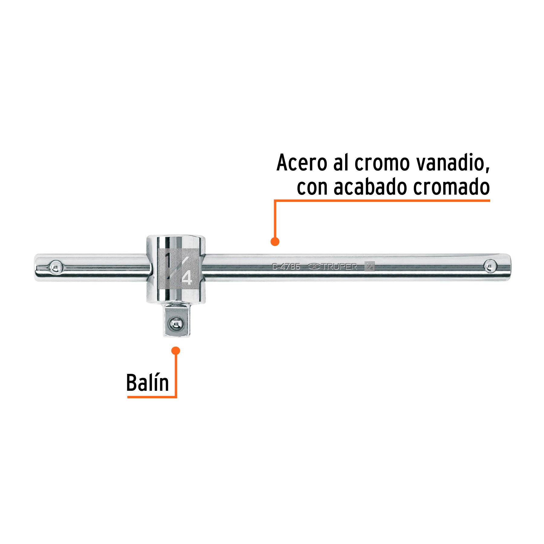 Barra corrediza para dados cuadro 1/4", Truper - 13217