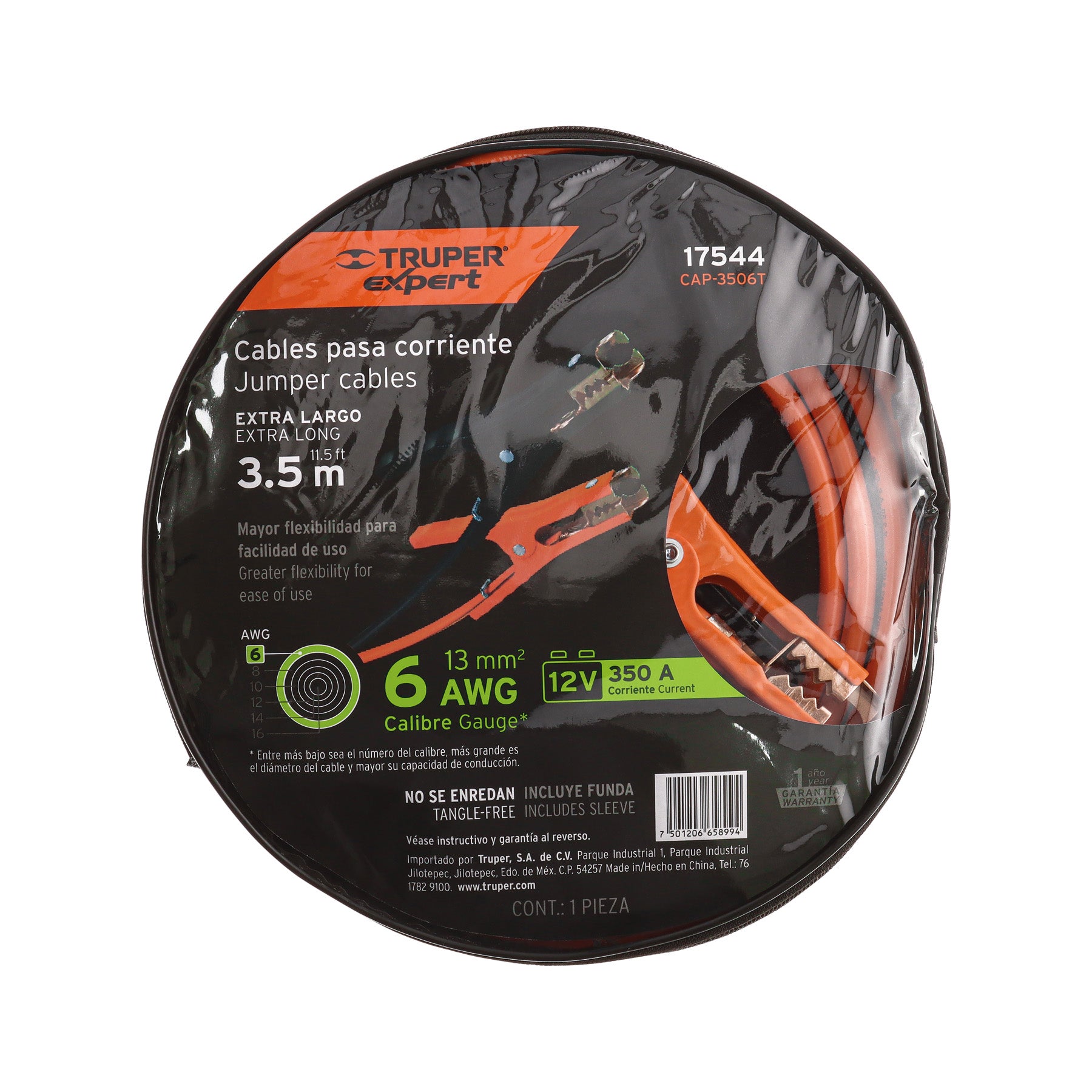 Cables pasa corriente 3.5 m, 350 A, 6 AWG, con funda, Expert - 17544