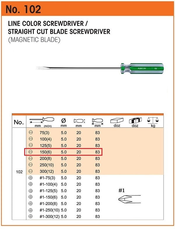 DESARMADOR 6" PLANO (-) 102-6 (3/16") RUBICON (pza) - 24500
