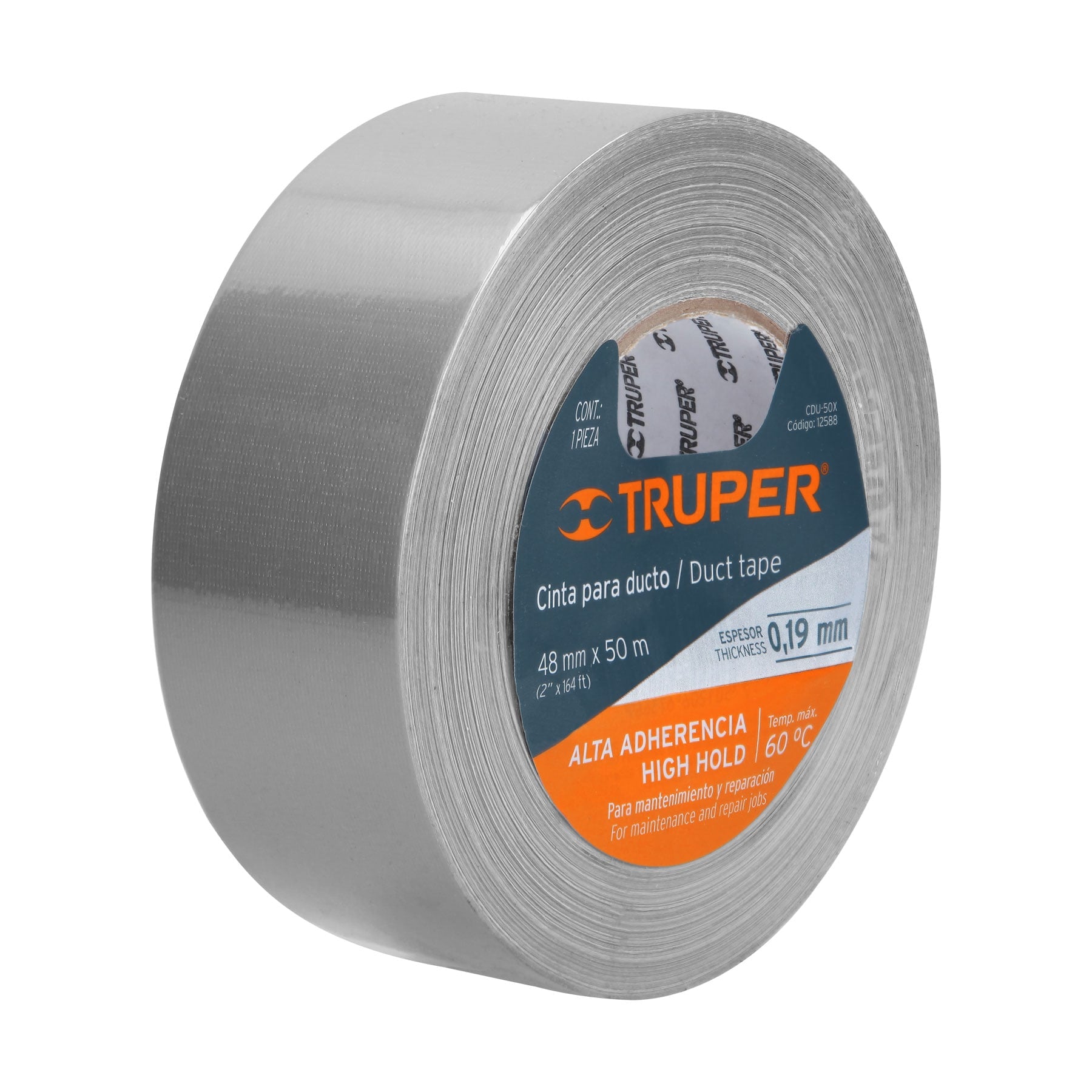 Cinta ducte tape 50 m espesor 0.19 mm, temp. máx. 60°C, Truper - 12588
