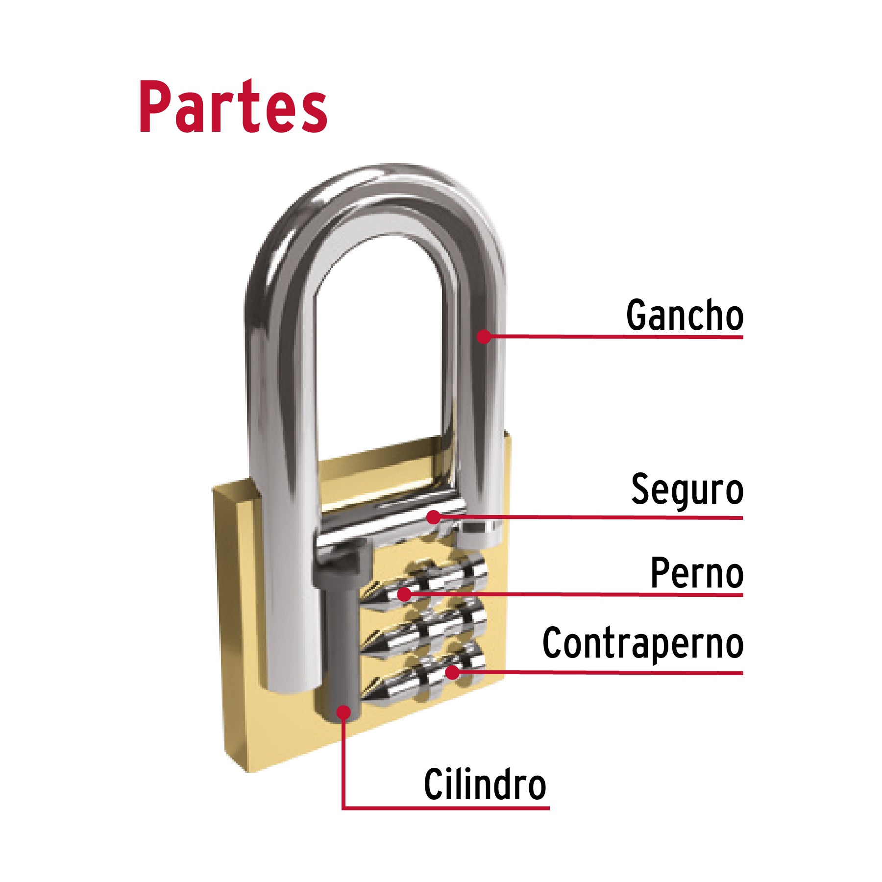 Candado de hierro color latón 20 mm arco normal, caja, Hermex Basic - 22526