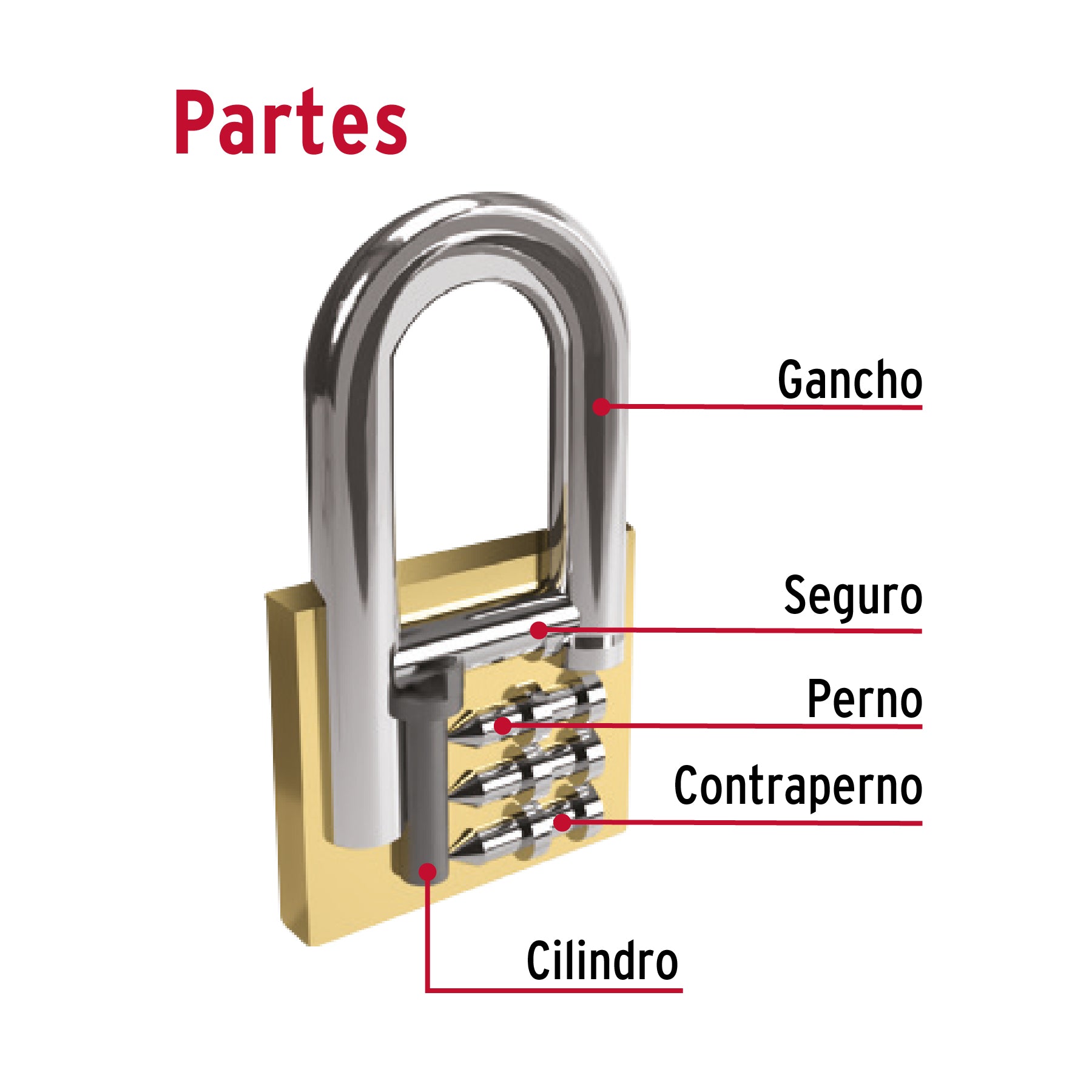 Candado de hierro color latón 30 mm arco normal, caja, Hermex Basic - 23522