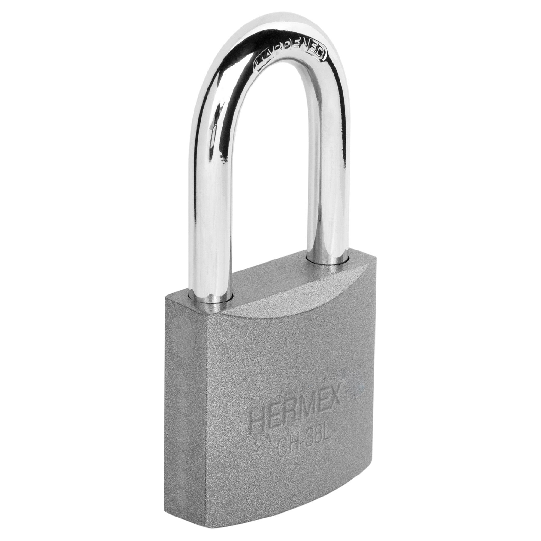 Candado de hierro 38 mm arco largo en caja, Hermex - 43323
