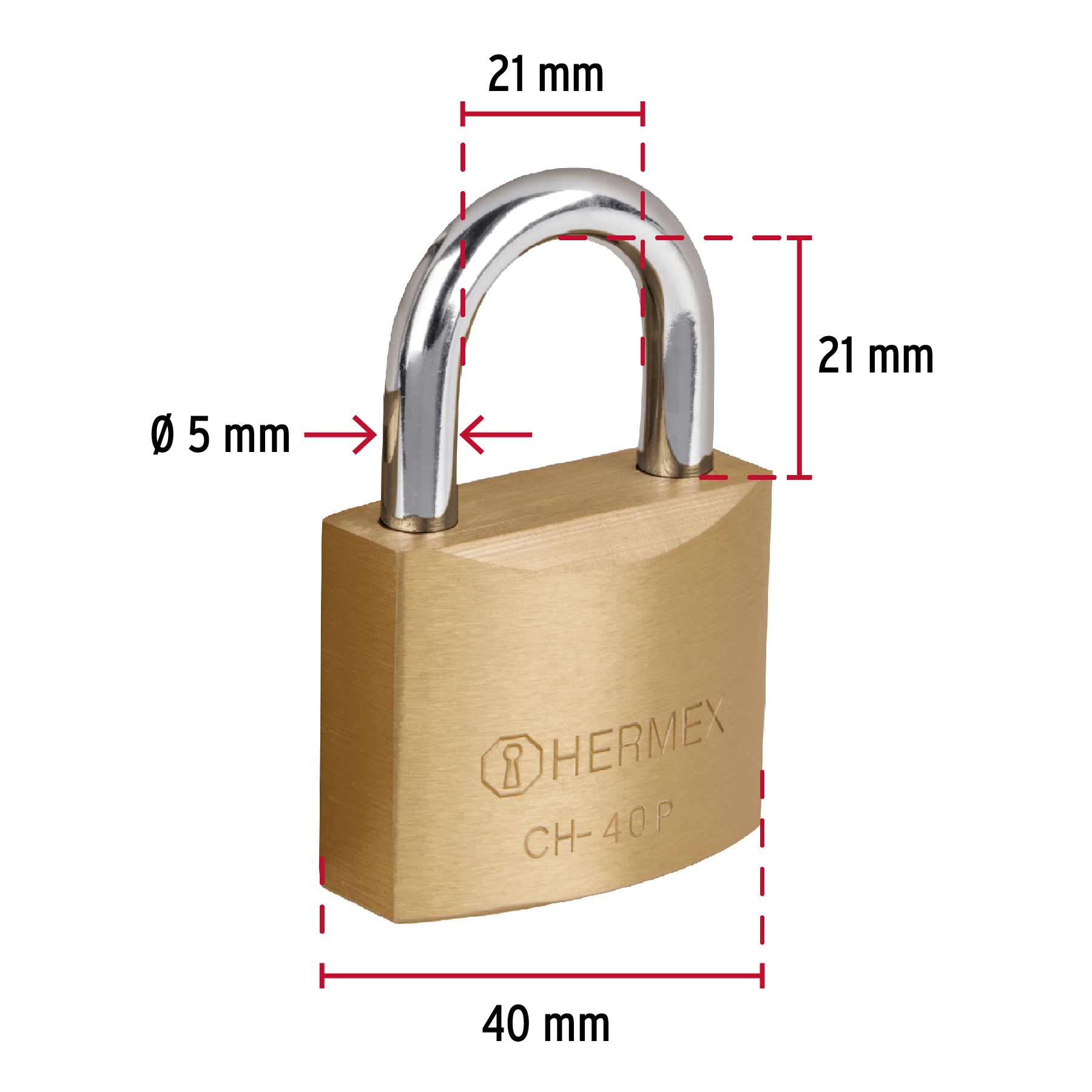 Candado de hierro color latón 40 mm arco normal, caja, Basic -23518