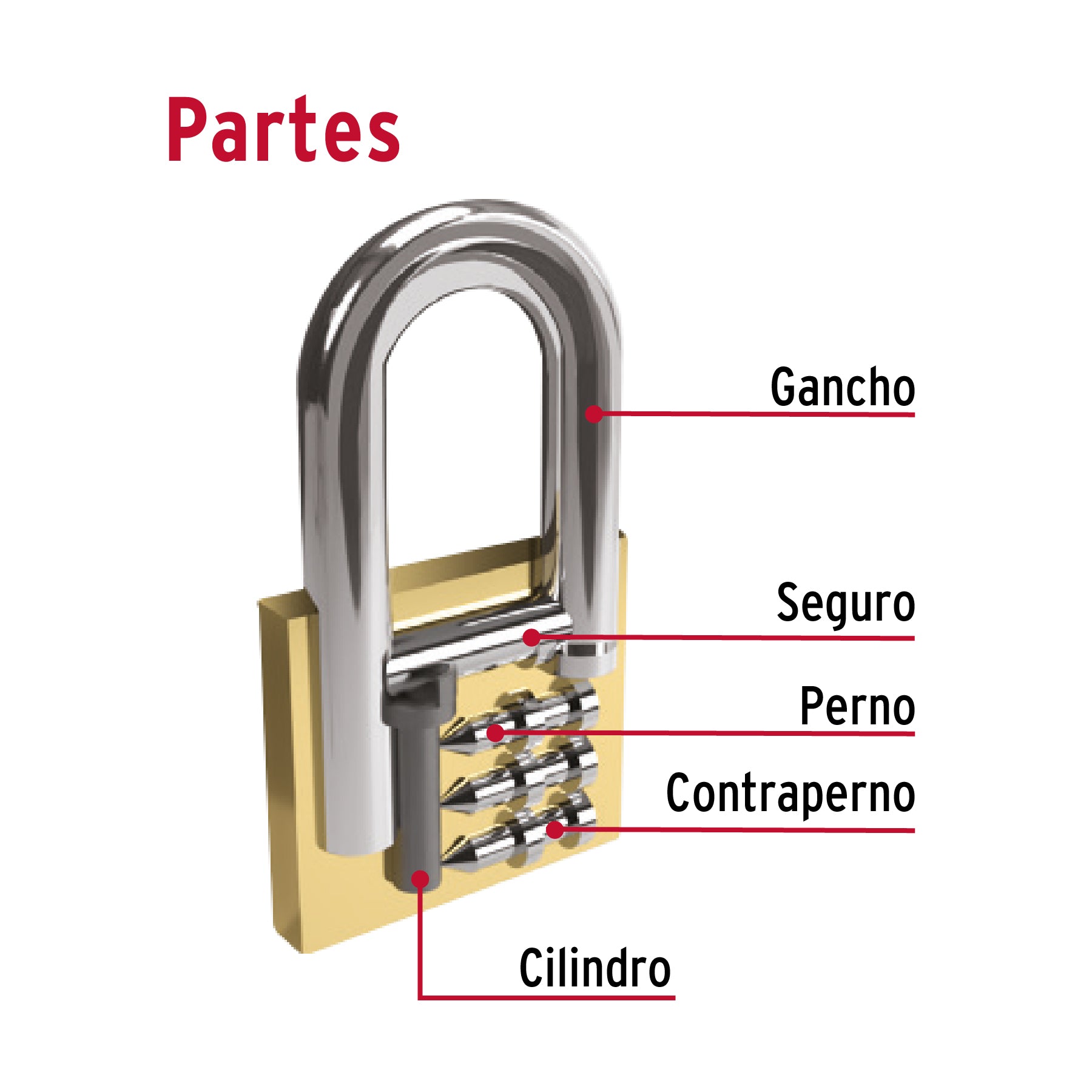 Candado de hierro color latón 40 mm arco normal, caja, Basic -23518