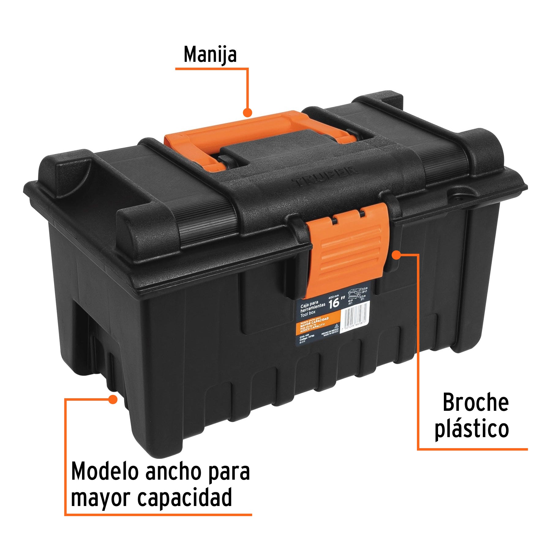 Caja para herramienta de 16" sin compartimentos, Truper - 19790