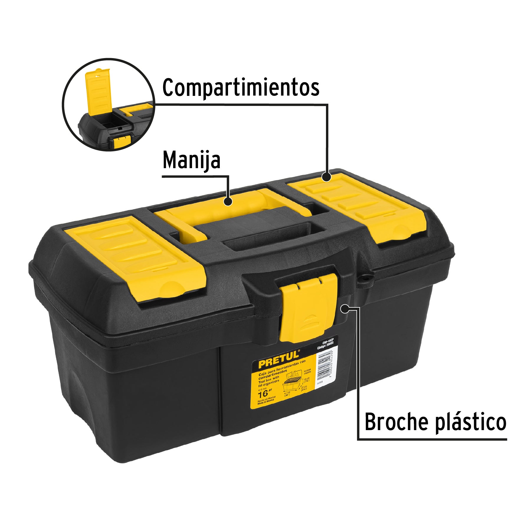Caja para herramienta de 16" con compartimentos, Pretul - 20603