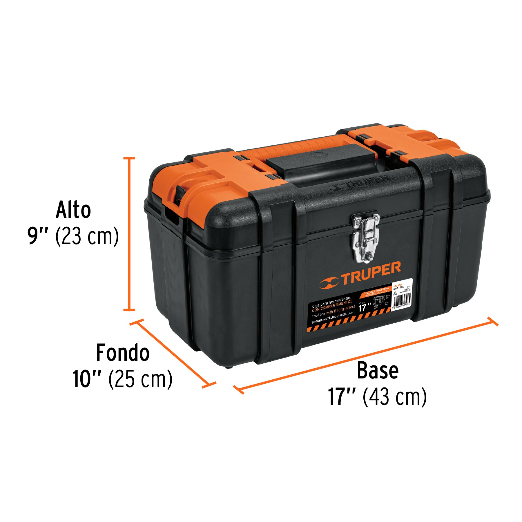 Caja p/herramienta 17' con compartimentos, broches metálicos - 102434