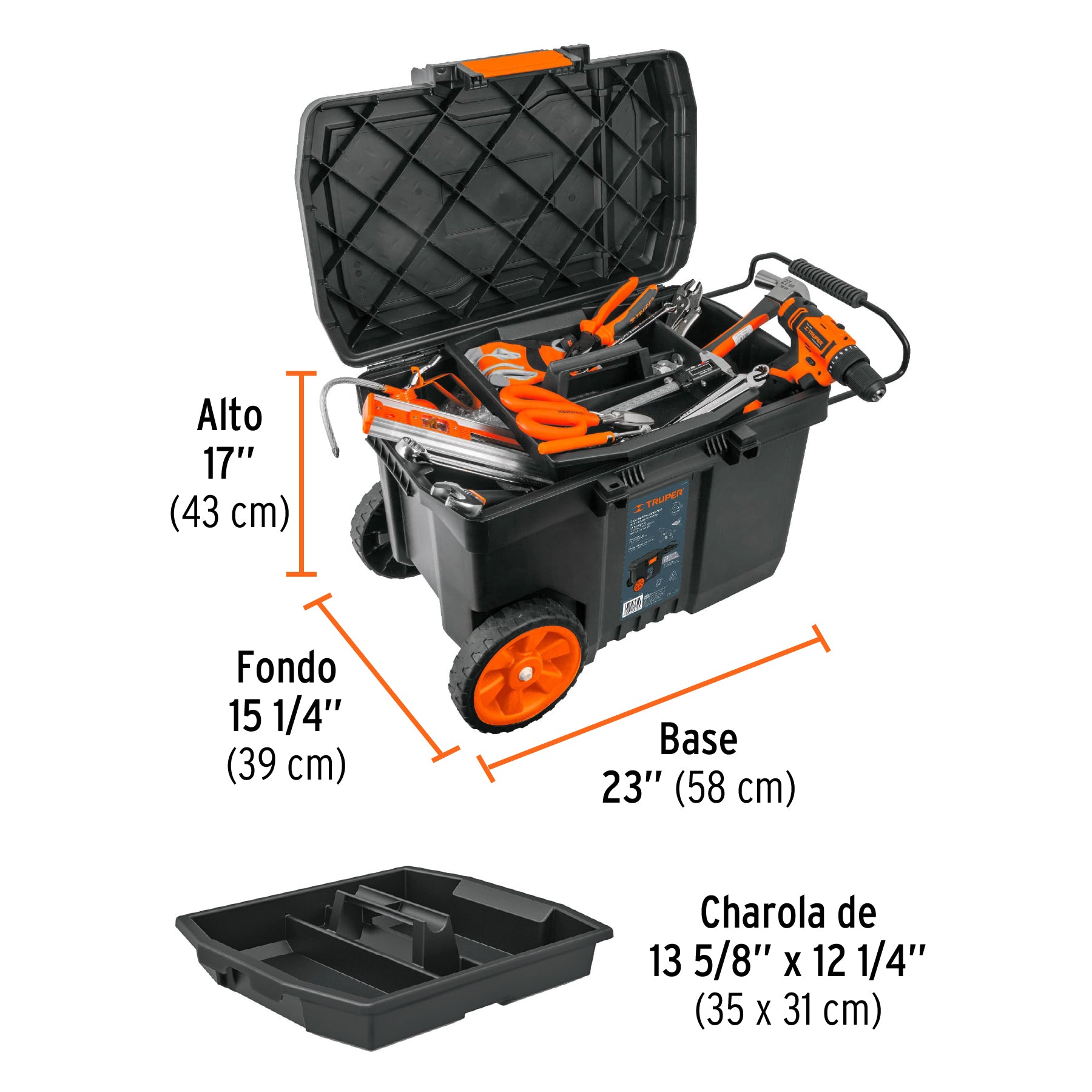 Caja para herramienta de 23" con ruedas y mango telescópico, Truper - 10902