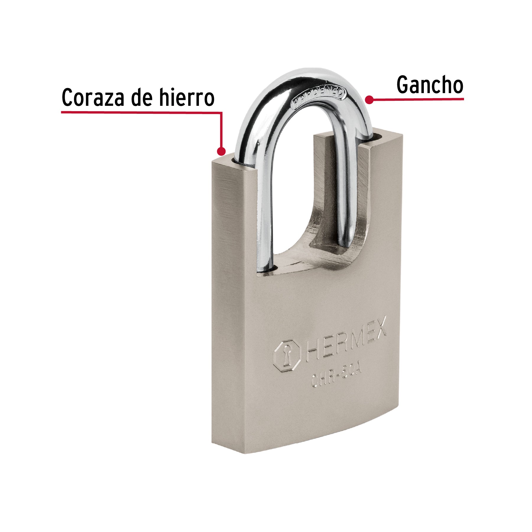 Candado de hierro 50 mm con coraza, llave anti-ganzúa Hermex - 43313