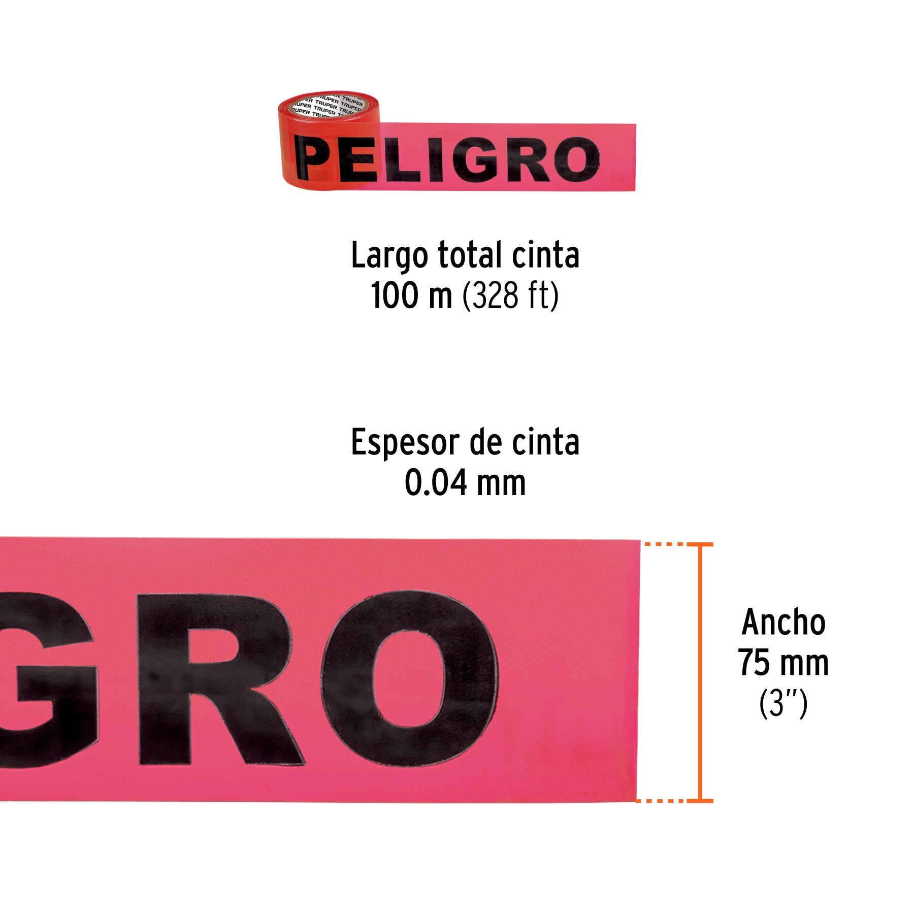 Rollo de 100 m de cinta delimitadora "Peligro", Truper - 13979