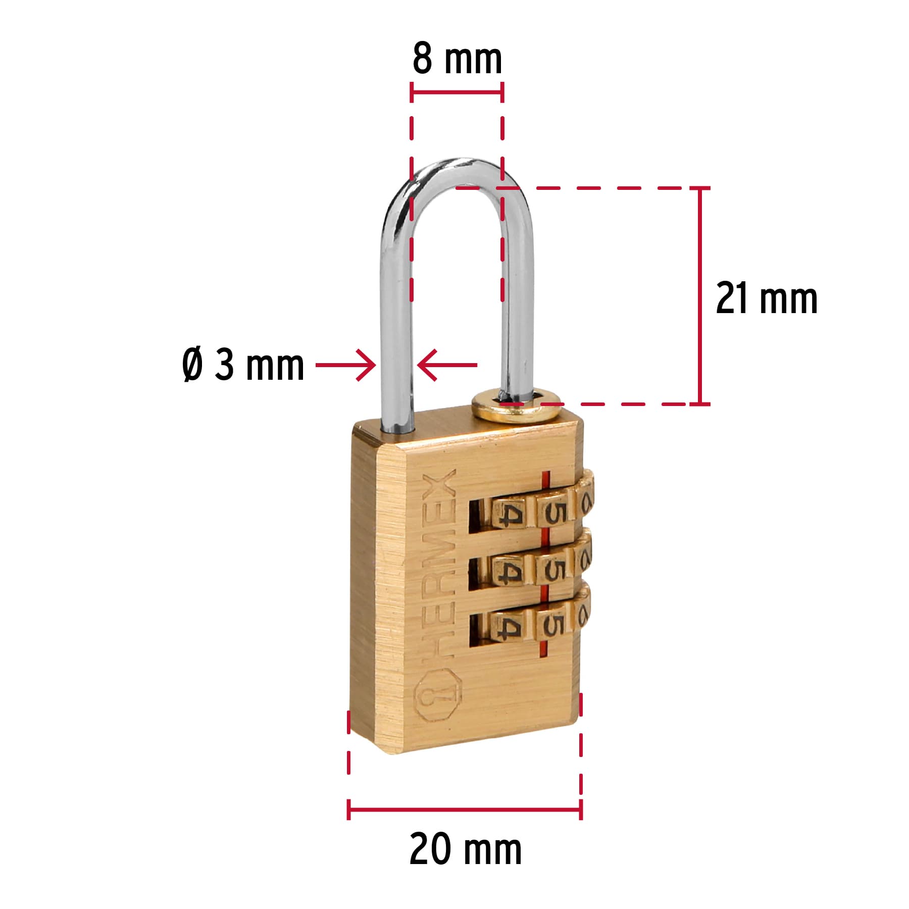 Candado de combinación 20 mm cuerpo de latón Hermex - 43346
