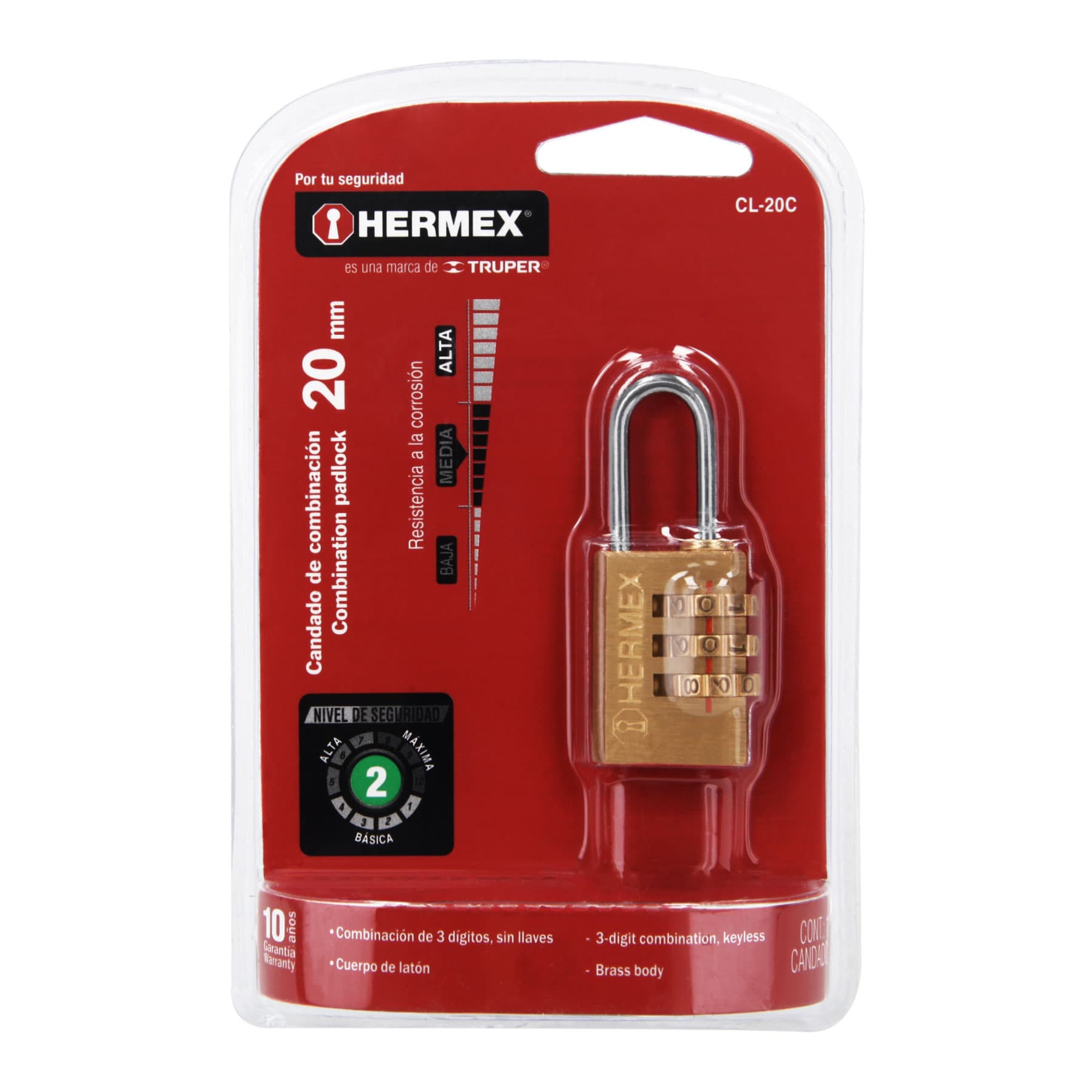 Candado de combinación 20 mm cuerpo de latón Hermex - 43346