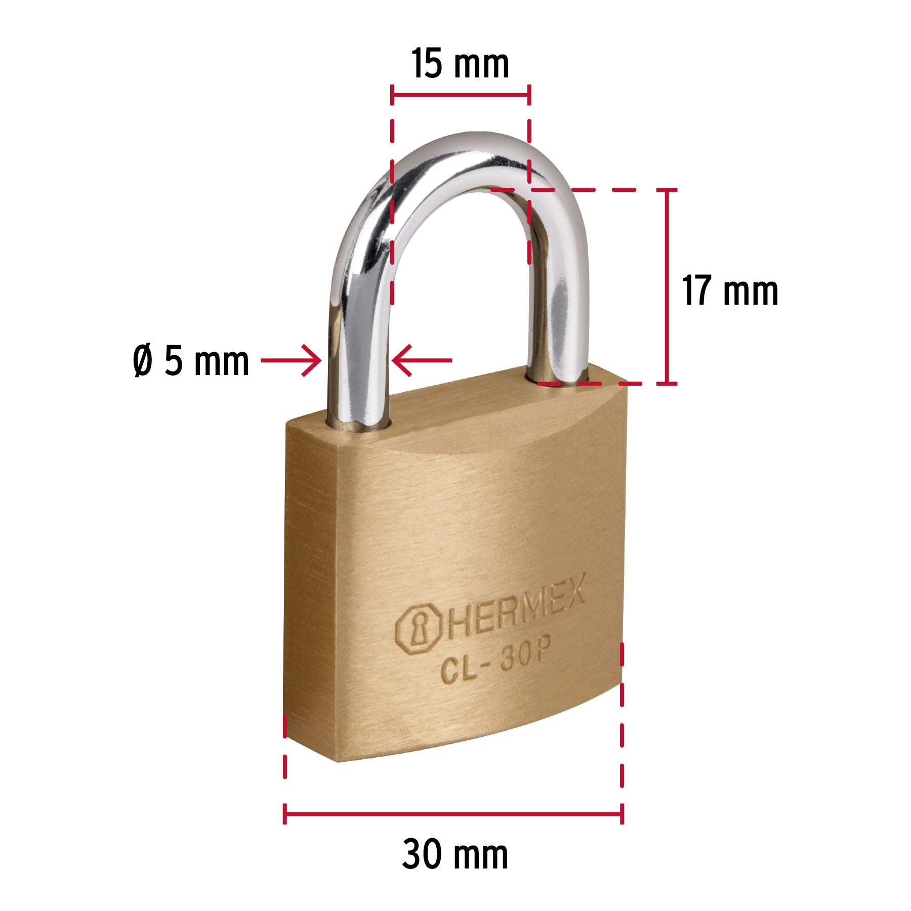 Candado de latón 30 mm arco normal, en blíster, Hermex Basic - 23514