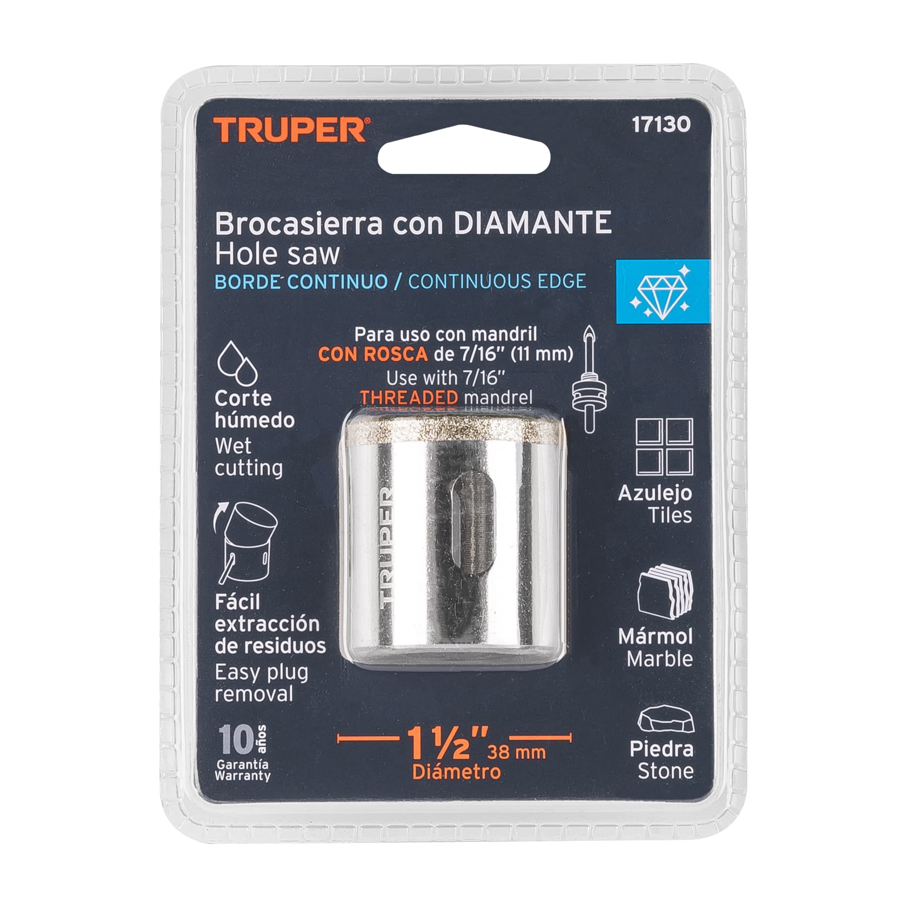 Brocasierra diamante 1-1/2" borde continuo, Truper - 17130