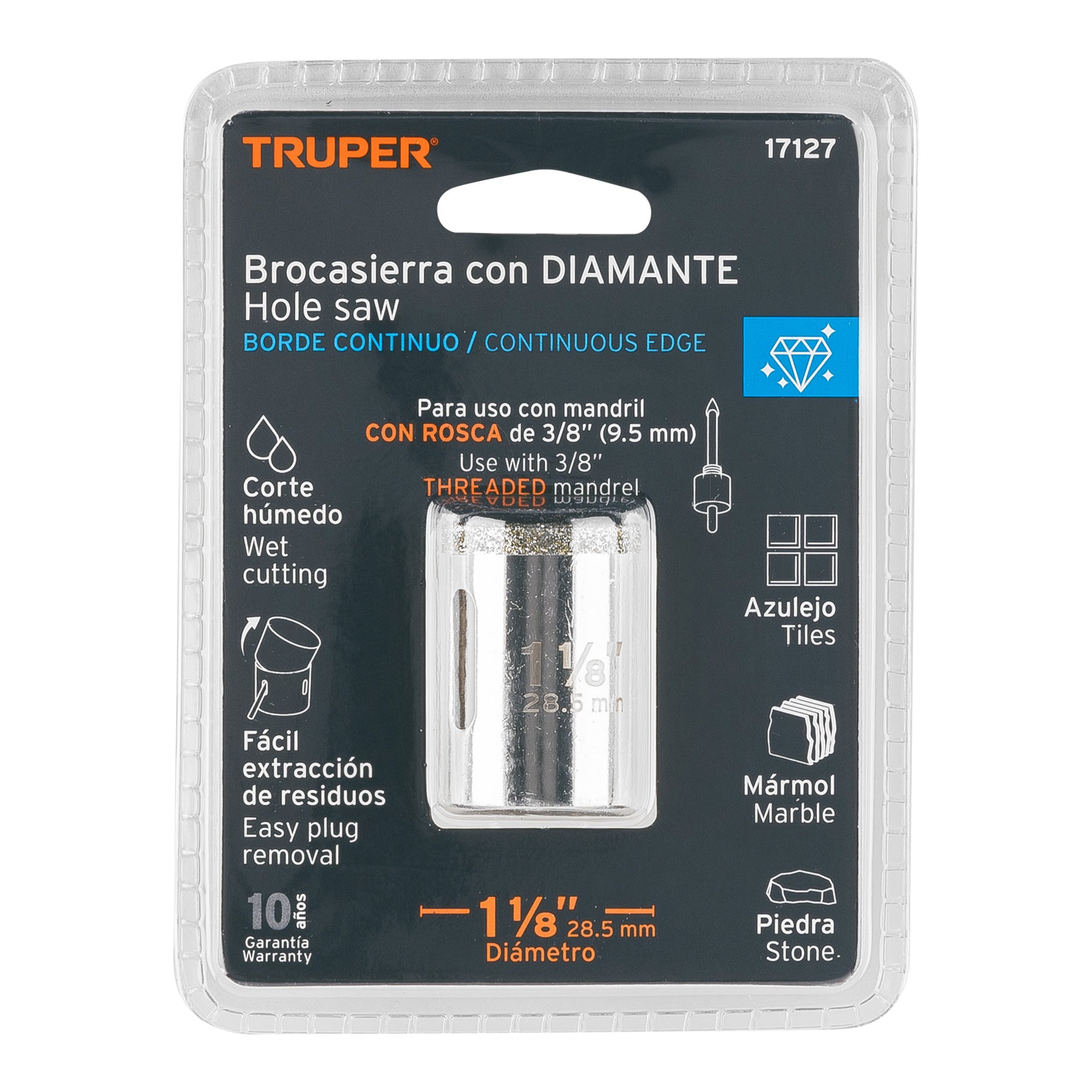 Brocasierra diamante 1-1/8" borde continuo, Truper - 17127