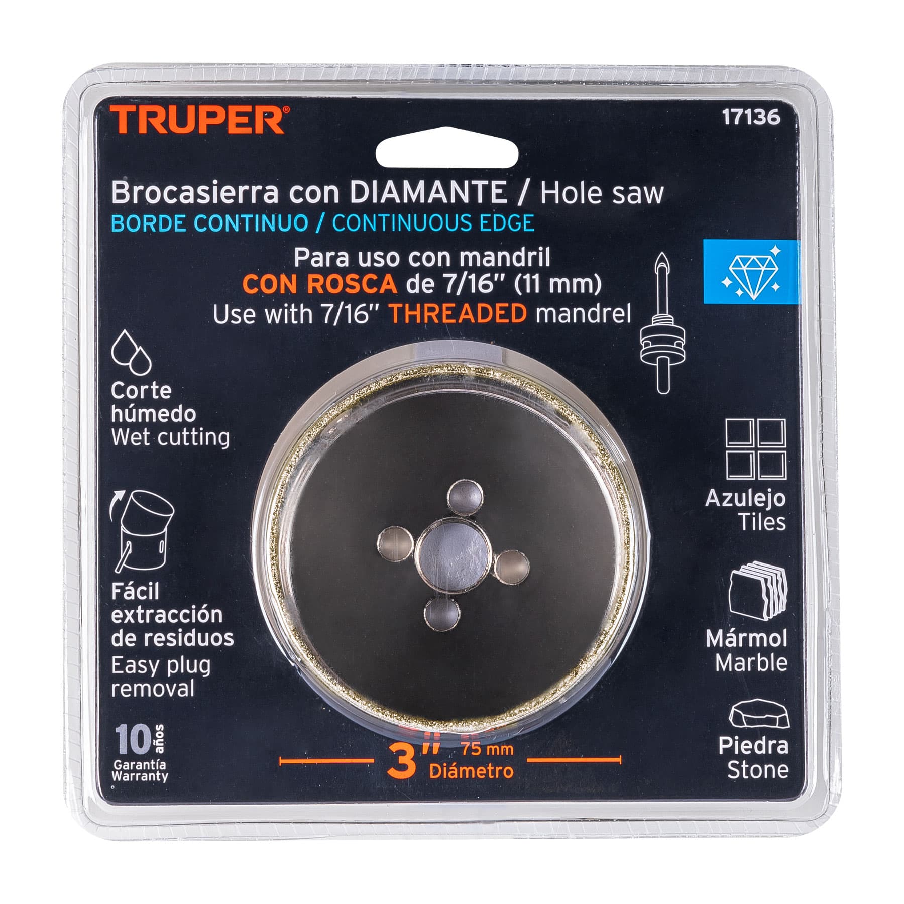 Brocasierra diamante 3" borde continuo, Truper - 17136