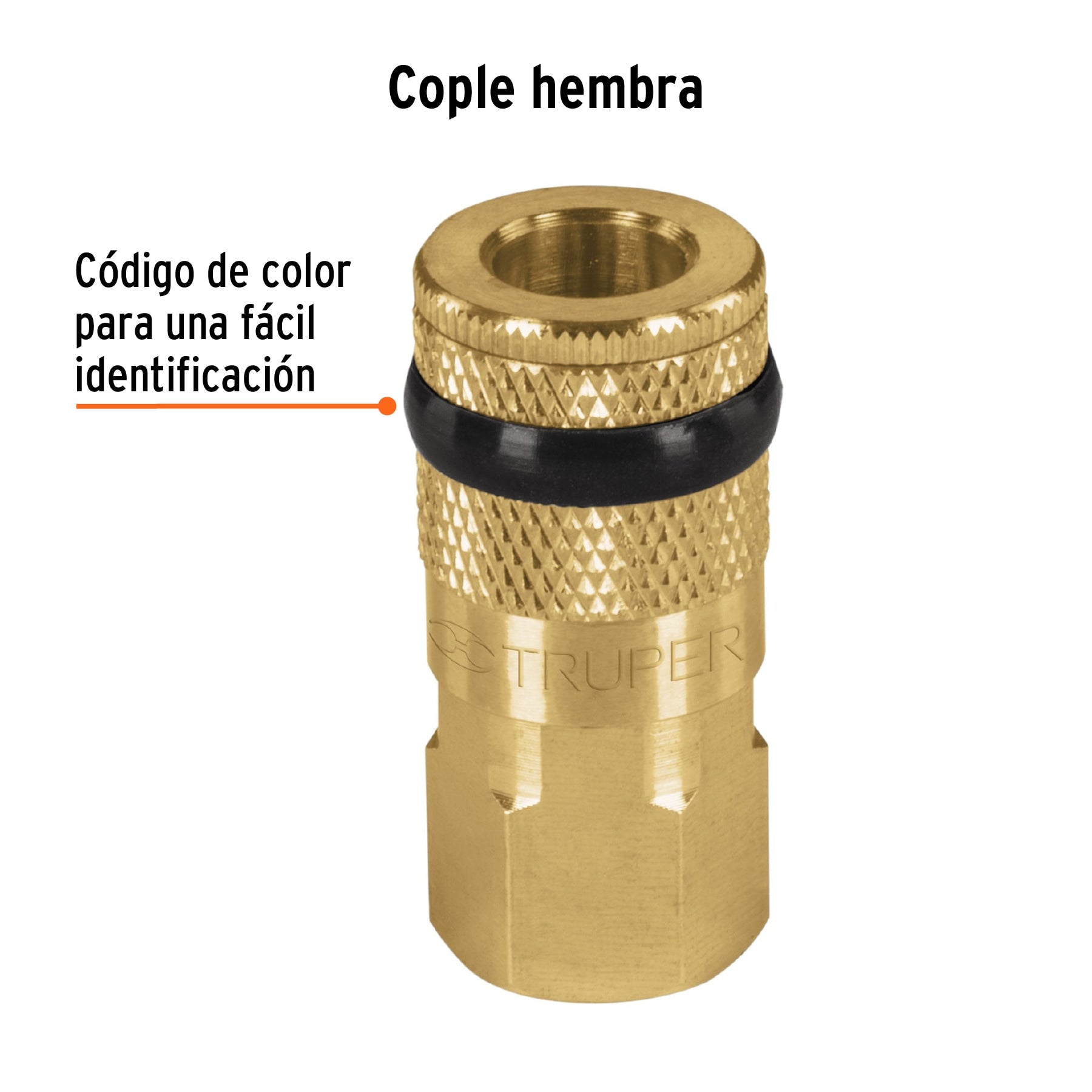 Acople de latón, cuerda 1/4 NPT, hembra, Truper -19084