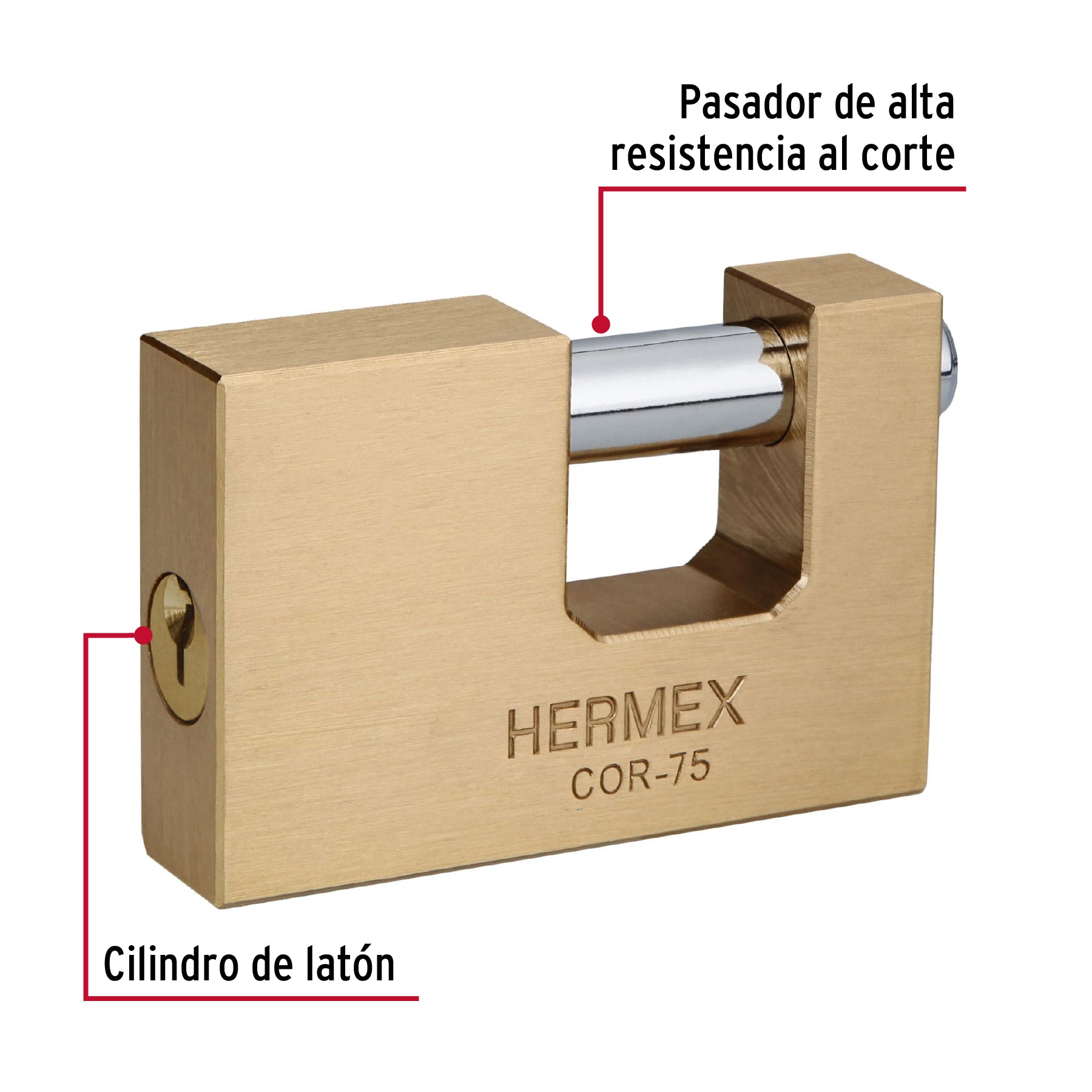 Candado antipalanca, 75mm, cuerpo de latón llave tradicional - 43357