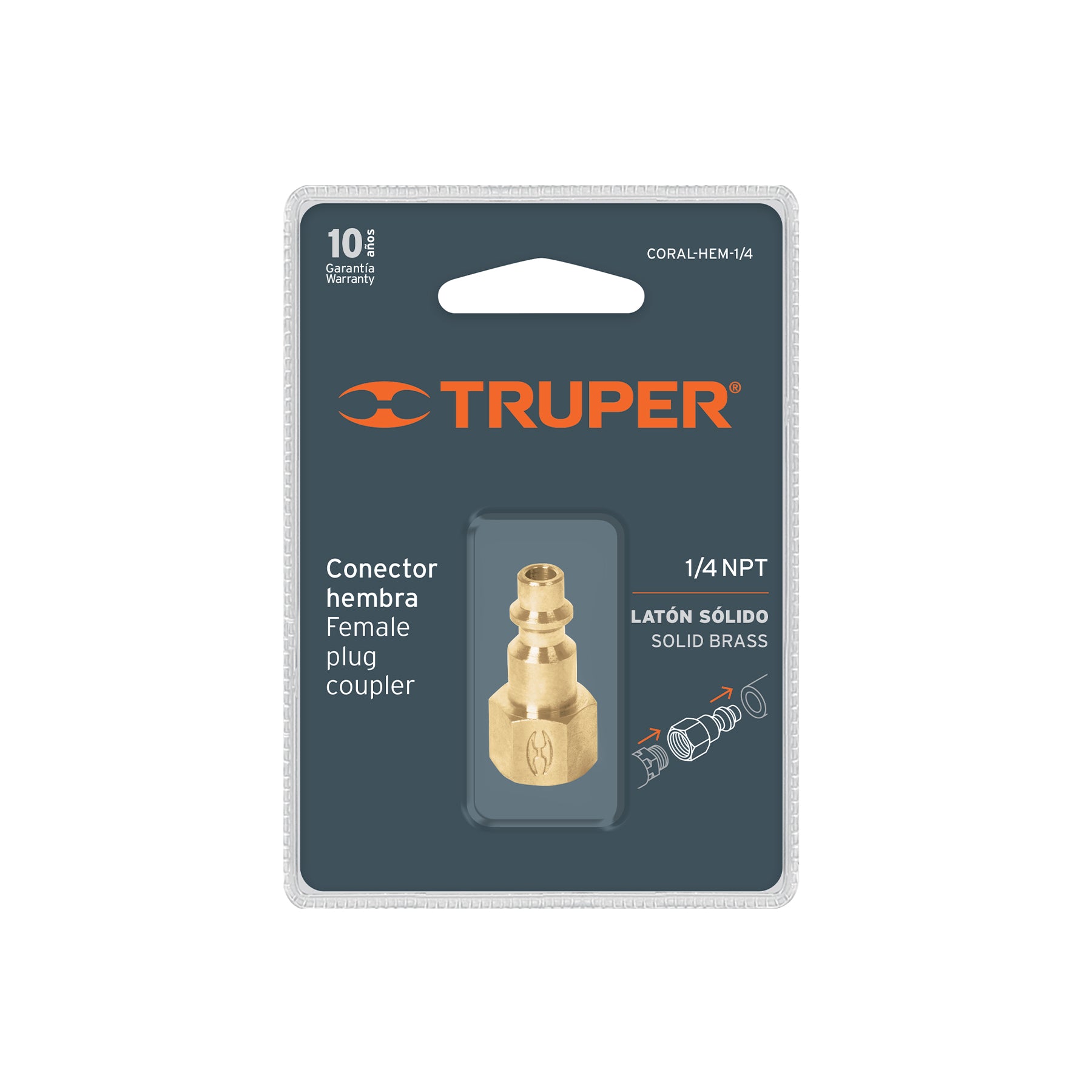 Conector rápido, tipo M, niquelado, cuerda 1/4 NPT, hembra, Truper - 19082