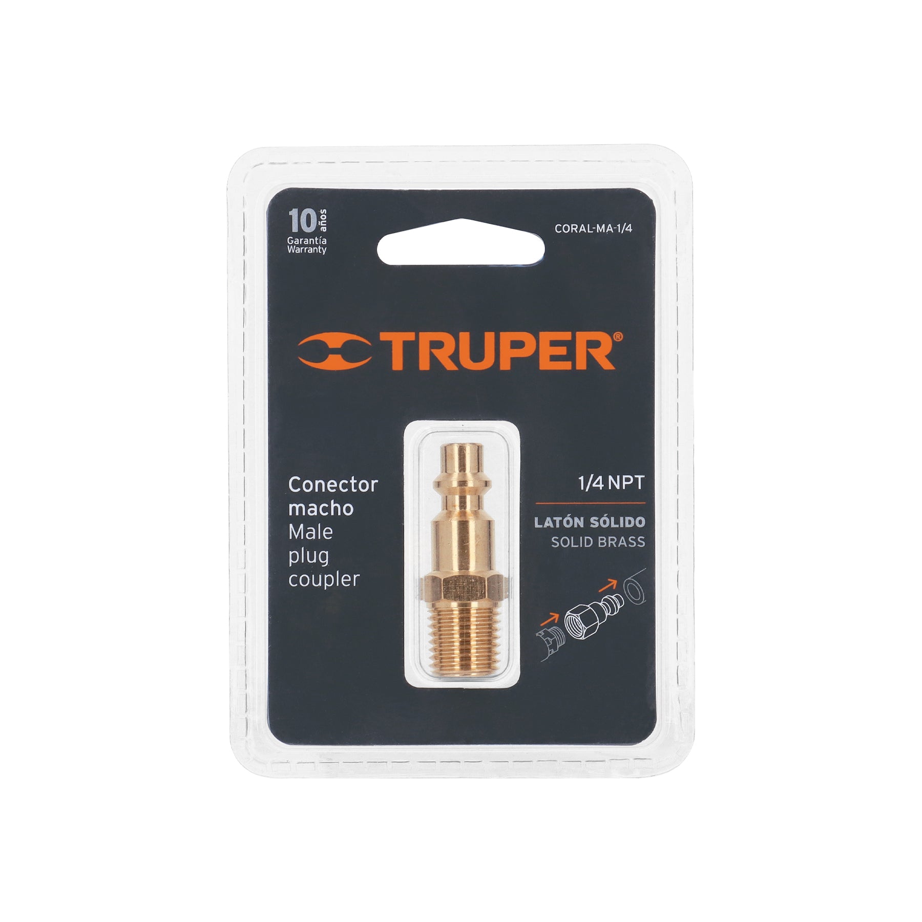 Conector rápido de latón, macho, cuerda 1/4" NPT, TRUPER - 19083